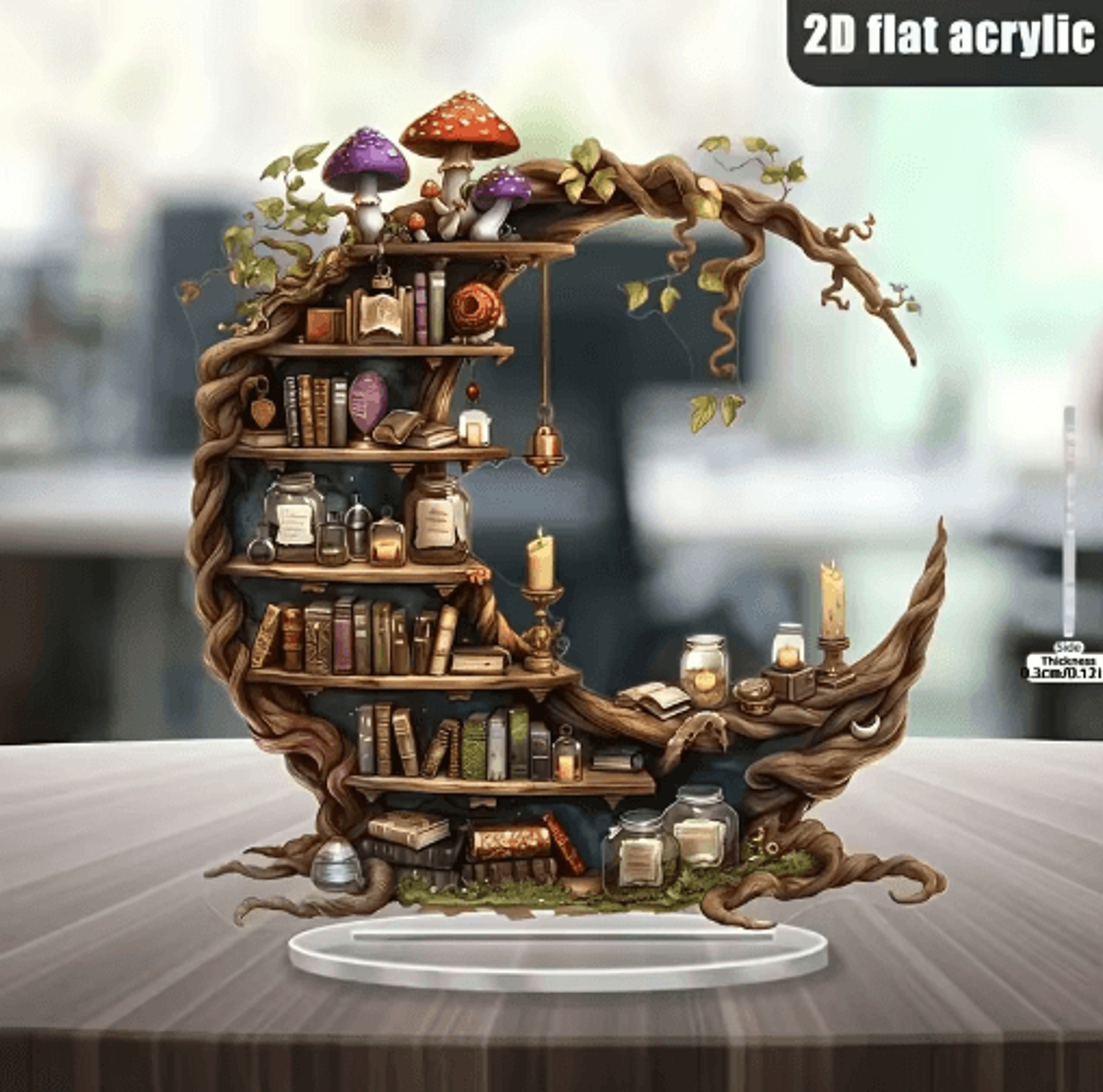 bohemian moon bookshelf decor – crystal acrylic hanging books & fairy light display