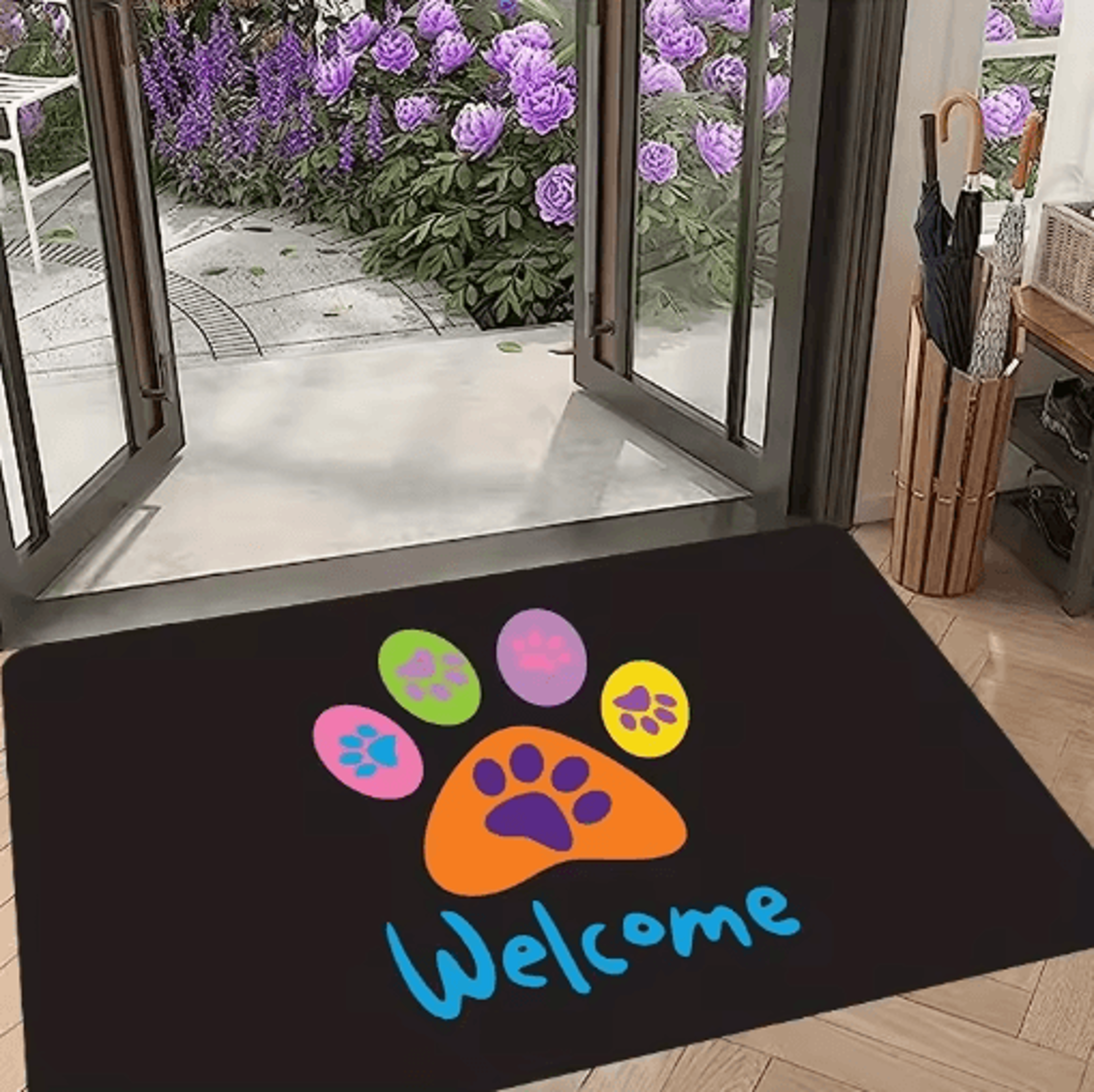 Cute Cat Paw Print Doormat Absorbent Washable Non Slip Kitchen  Entrance Rug 2