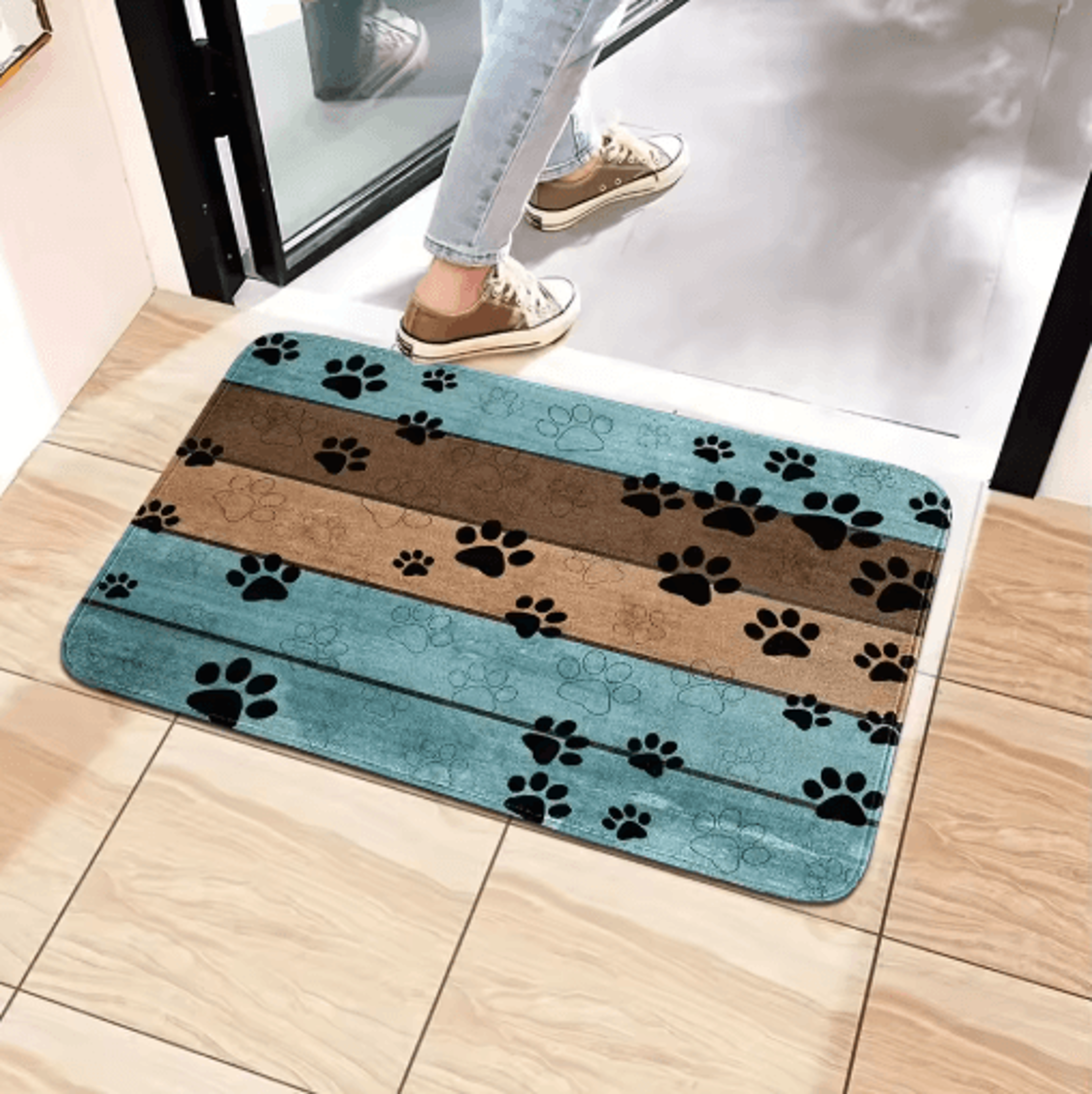 Cute Cat Paw Print Doormat Absorbent Washable Non Slip Kitchen  Entrance Rug 3