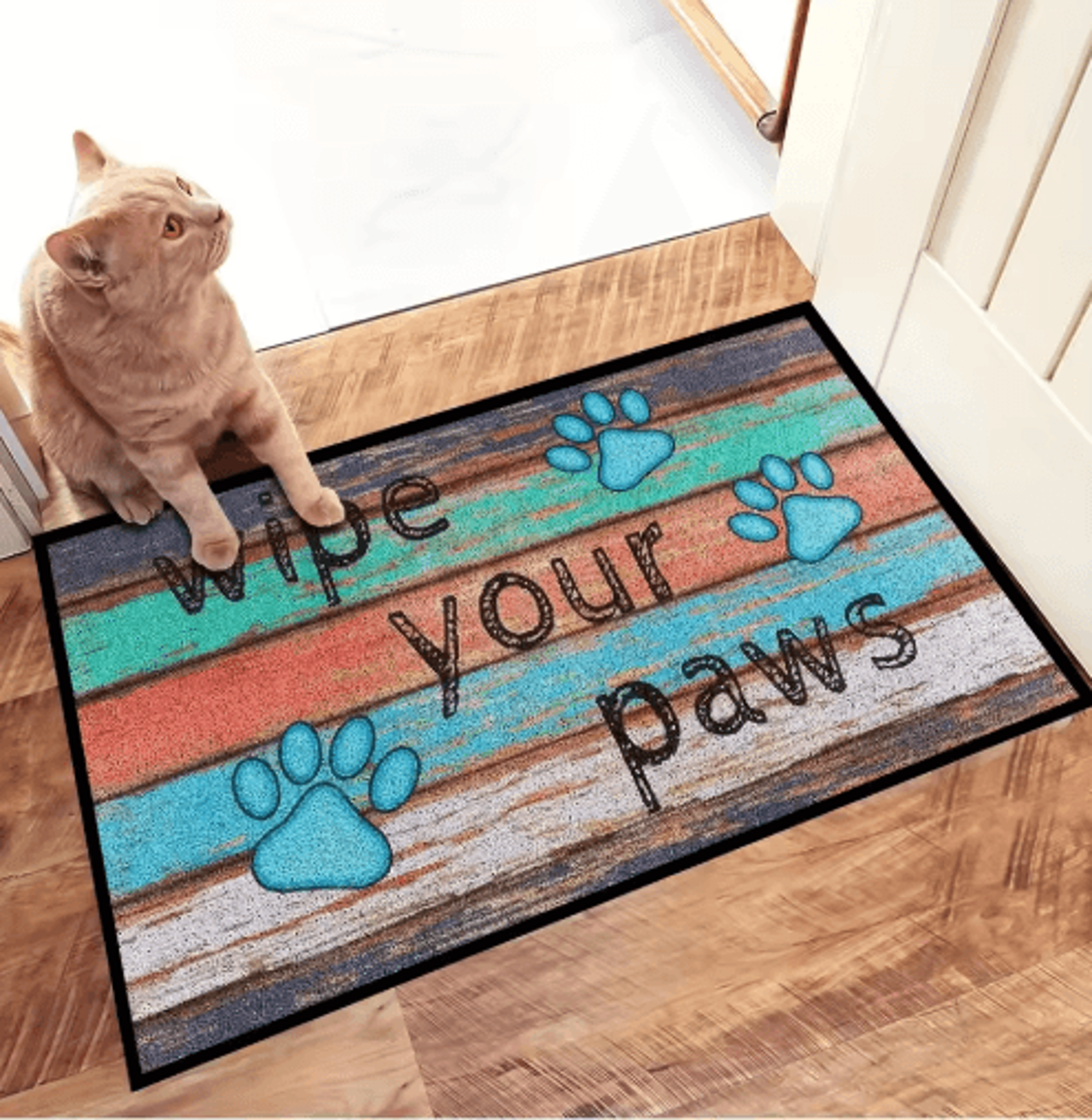 Cute Cat Paw Print Doormat Absorbent Washable Non Slip Kitchen  Entrance Rug 5