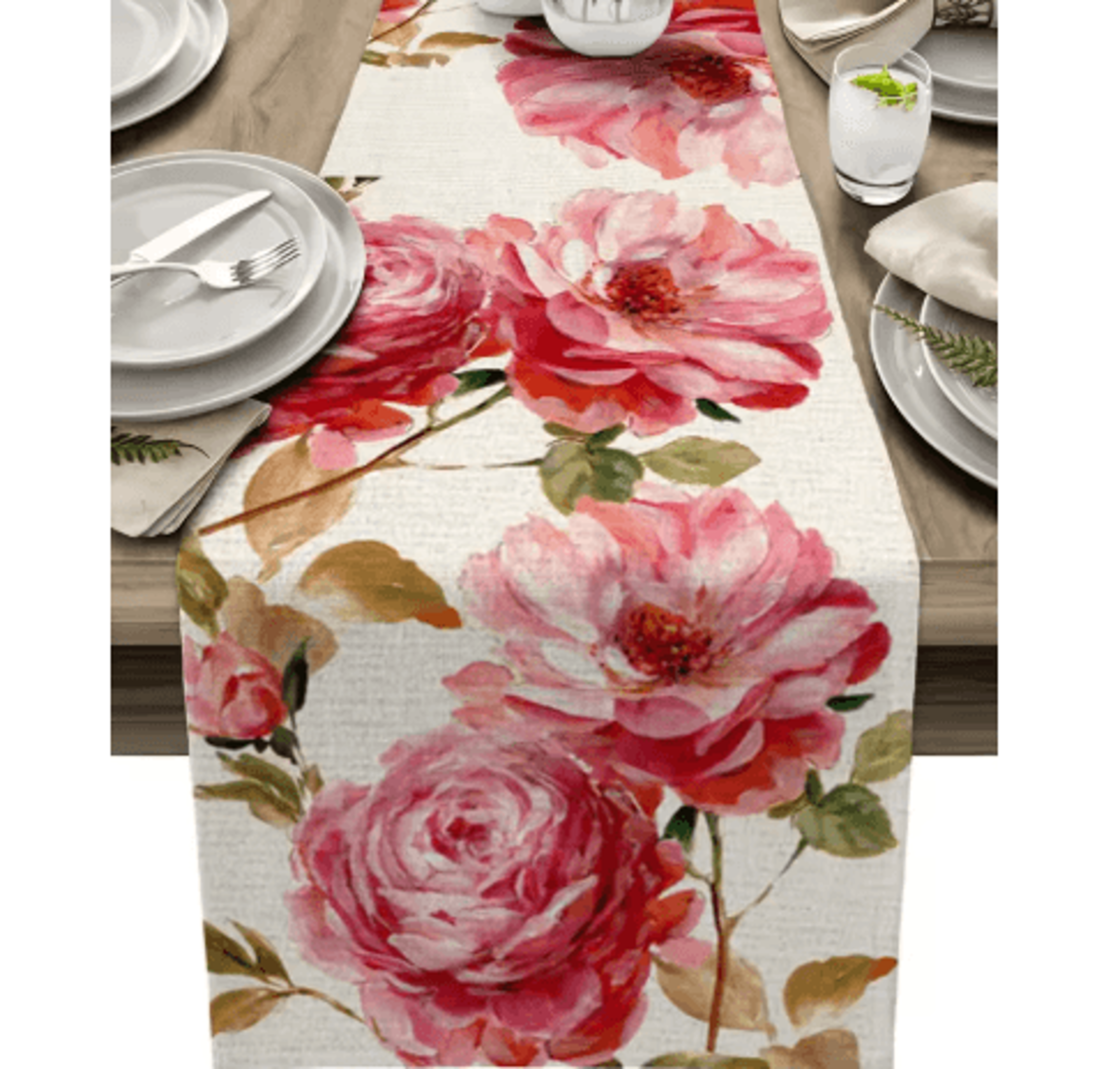 Vintage Tulip Floral Table Runner  Linen Farmhouse Dining  Wedding Decor 2