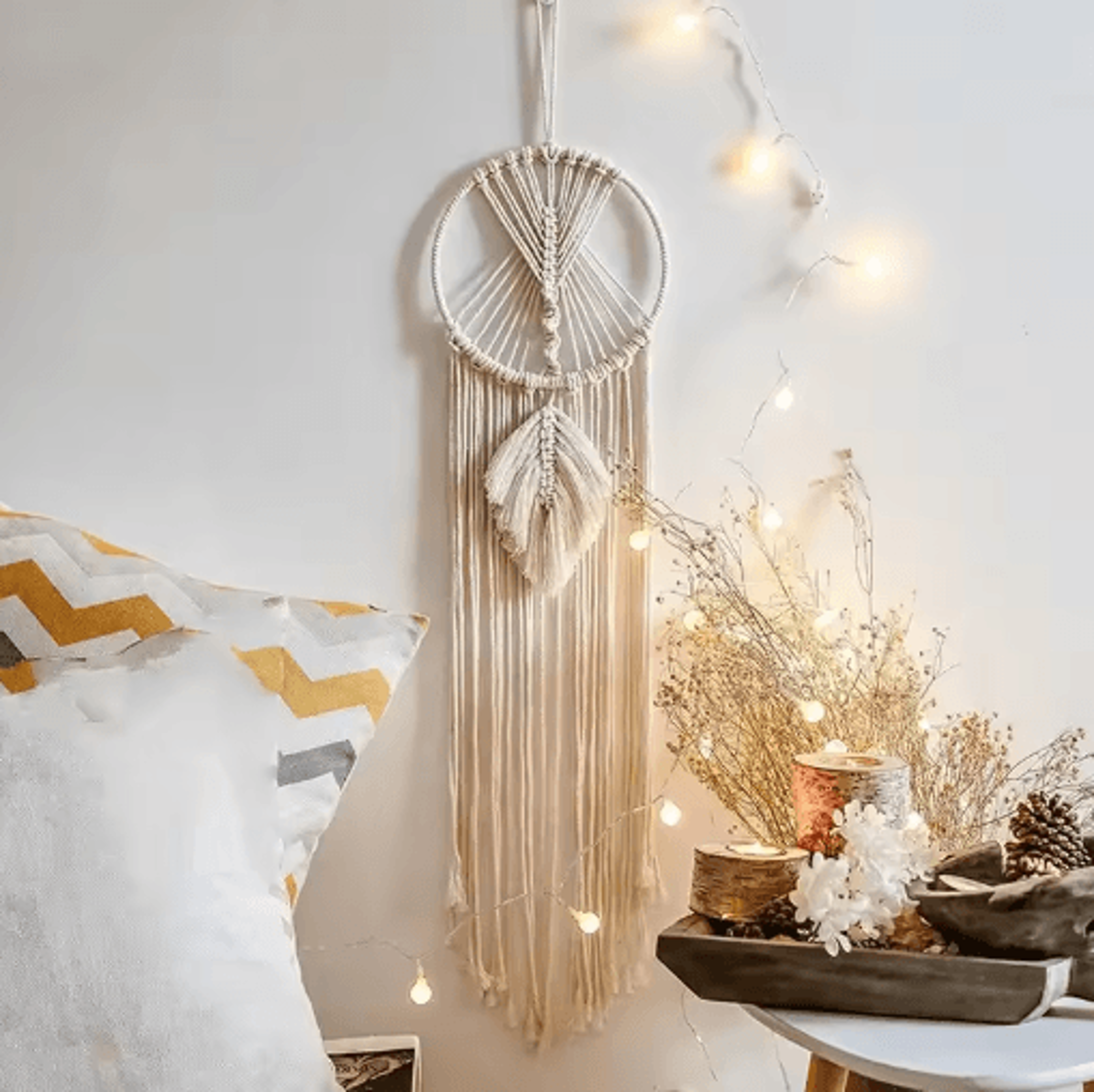 macrame dream catcher wall hanging – bohemian nordic tapestry for ramadan & nursery decor