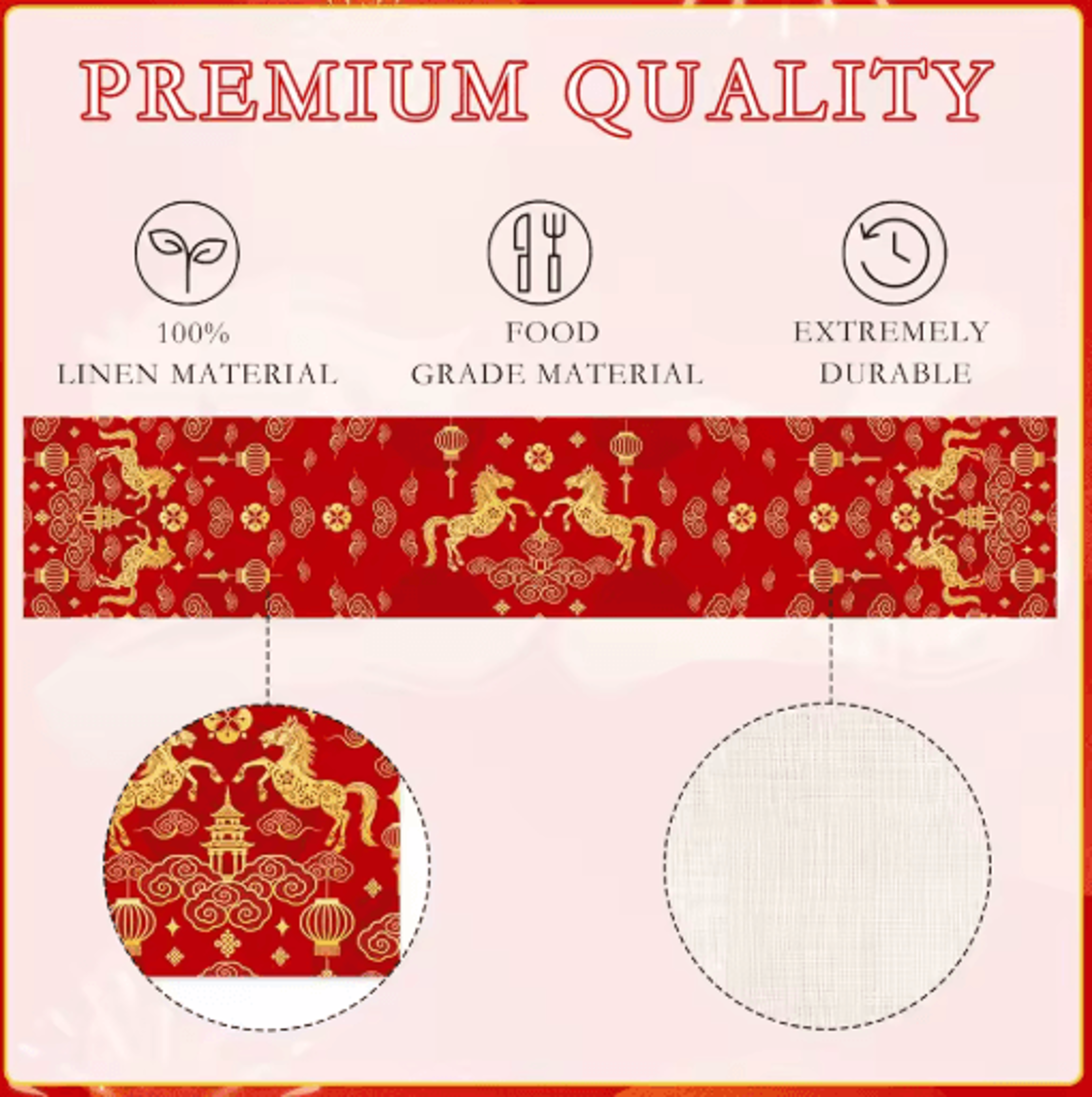 Chinese New Year Linen Table Runner Zodiac Horse Spring Festival Decor 2