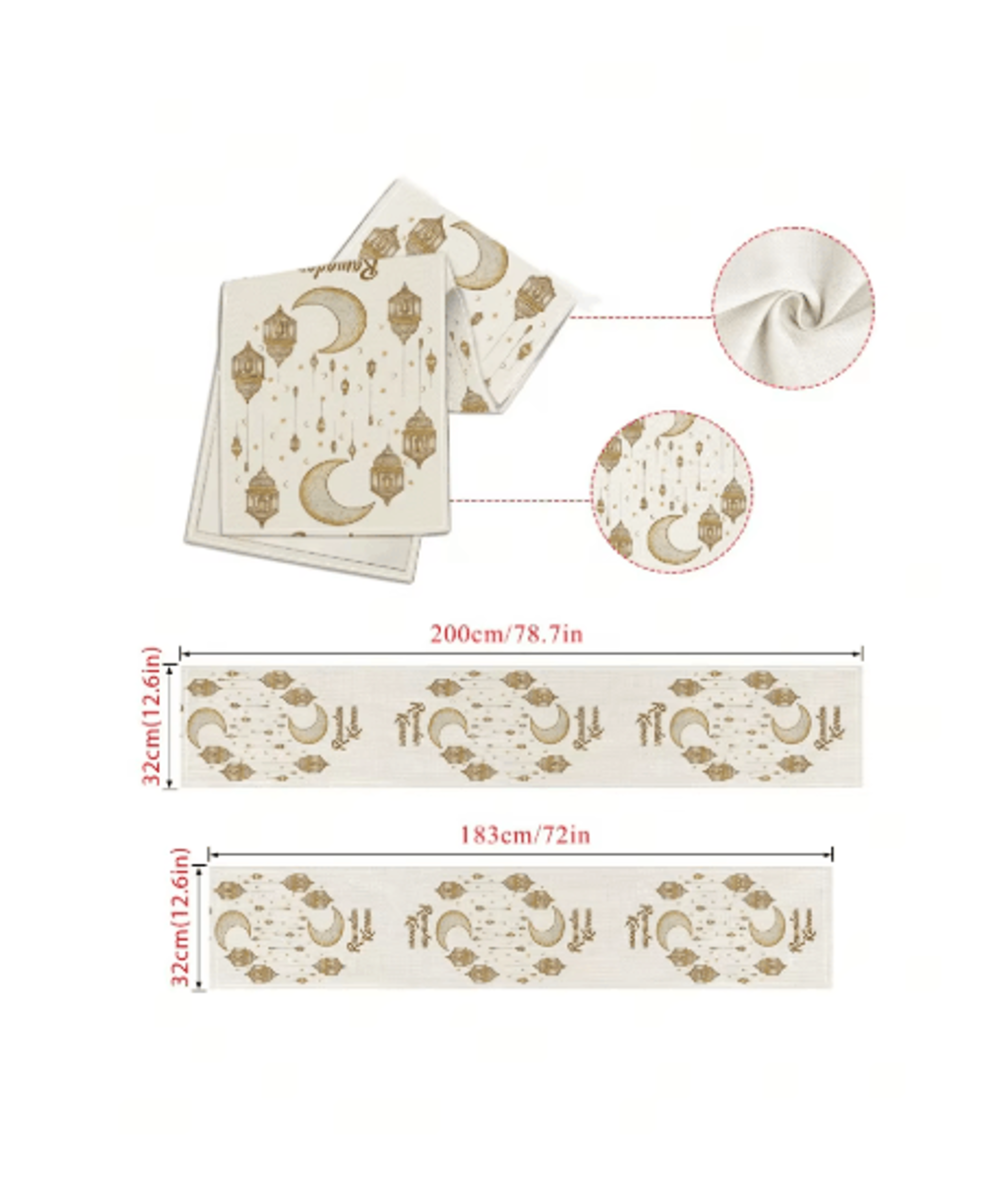 Ramadan Kareem Linen Table Runner Moon  Lantern Eid Table Decor 3