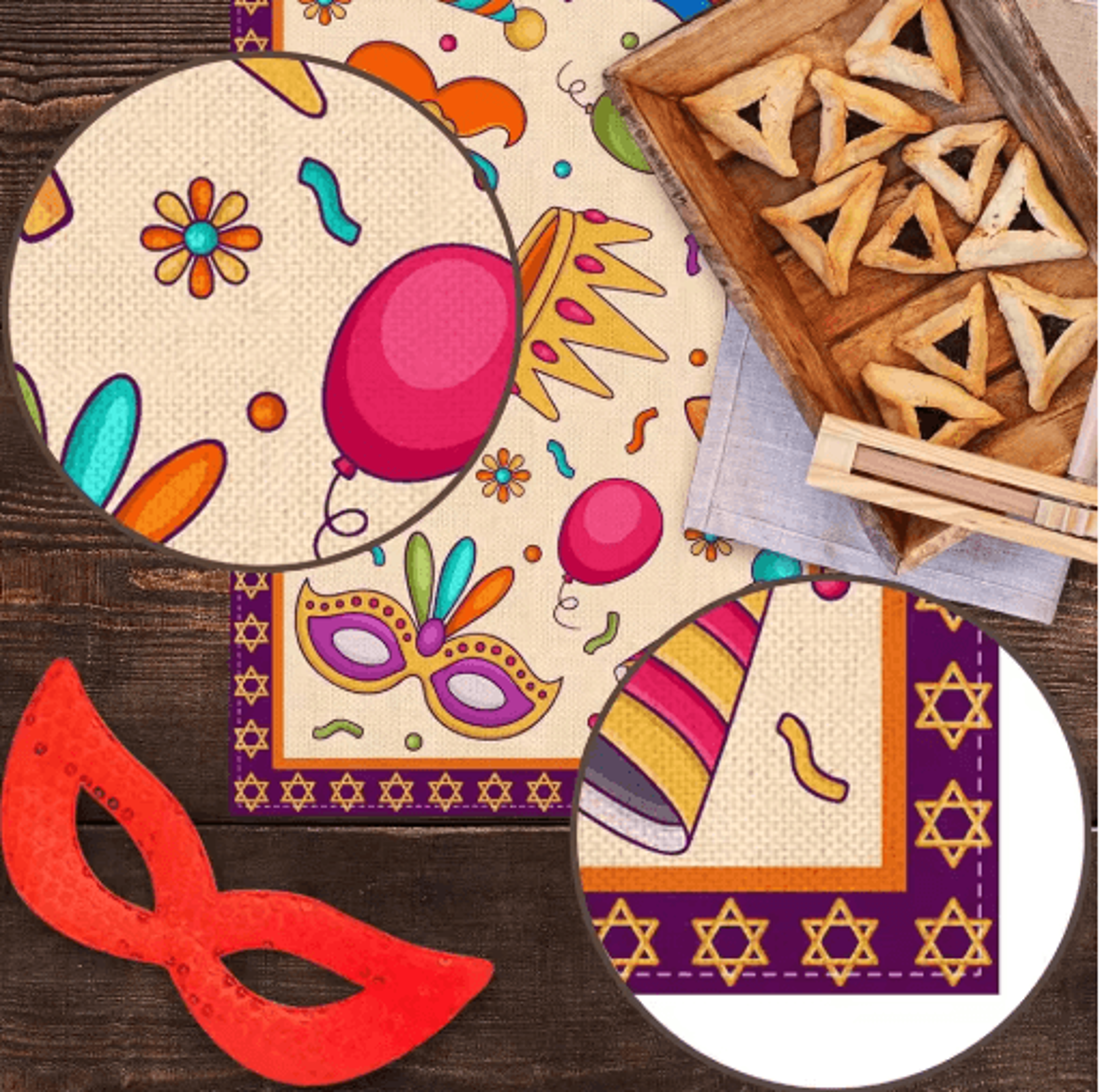 Happy Purim Linen Table Runner Festive Masquerade Jewish Holiday Table Decor 2