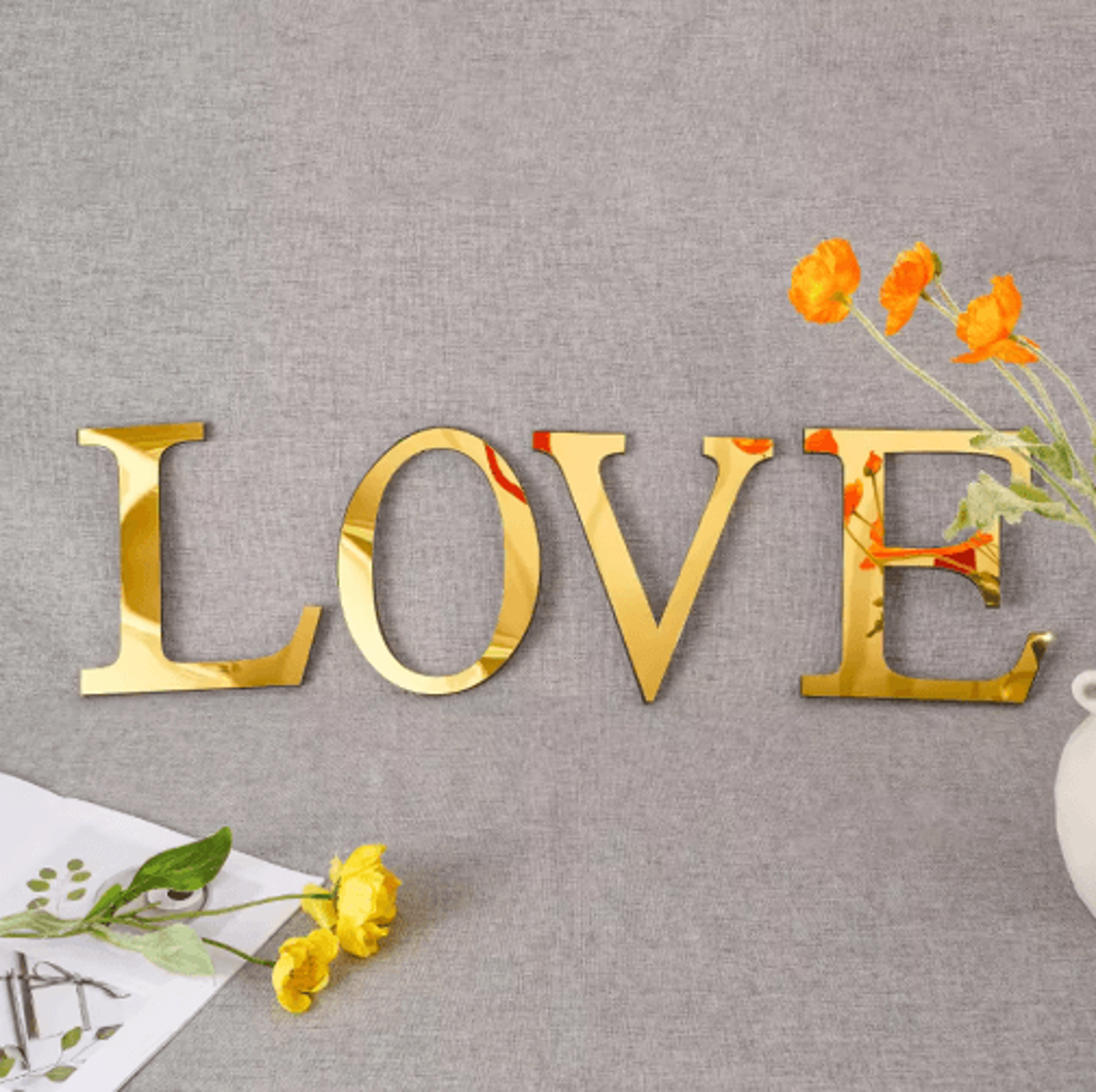 gold 3d mirror letter stickers acrylic alphabet wall decor for diy & party styling
