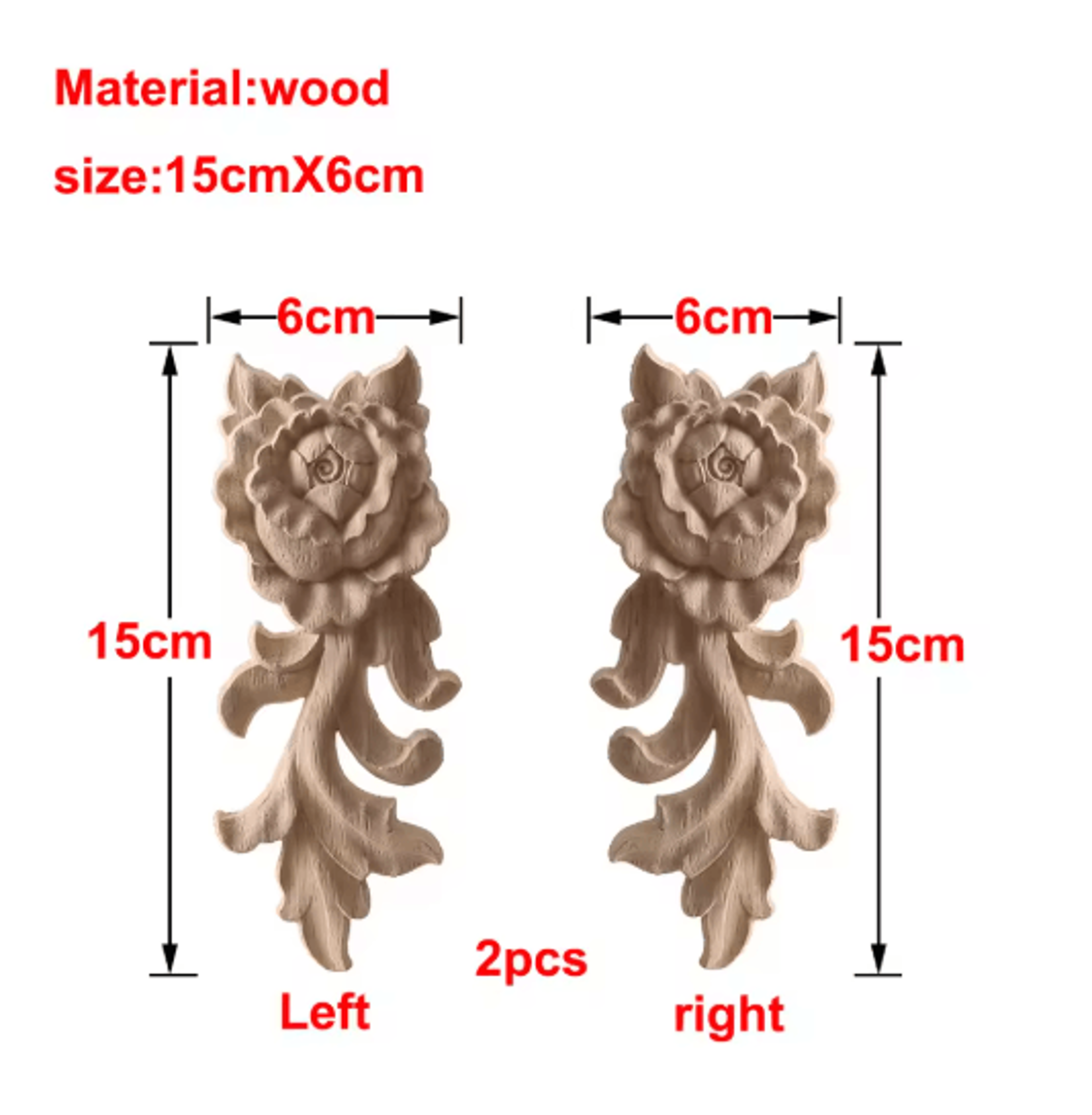 European Wooden Rose Applique Hand Carved Furniture  Cabinet Decor Accent 20