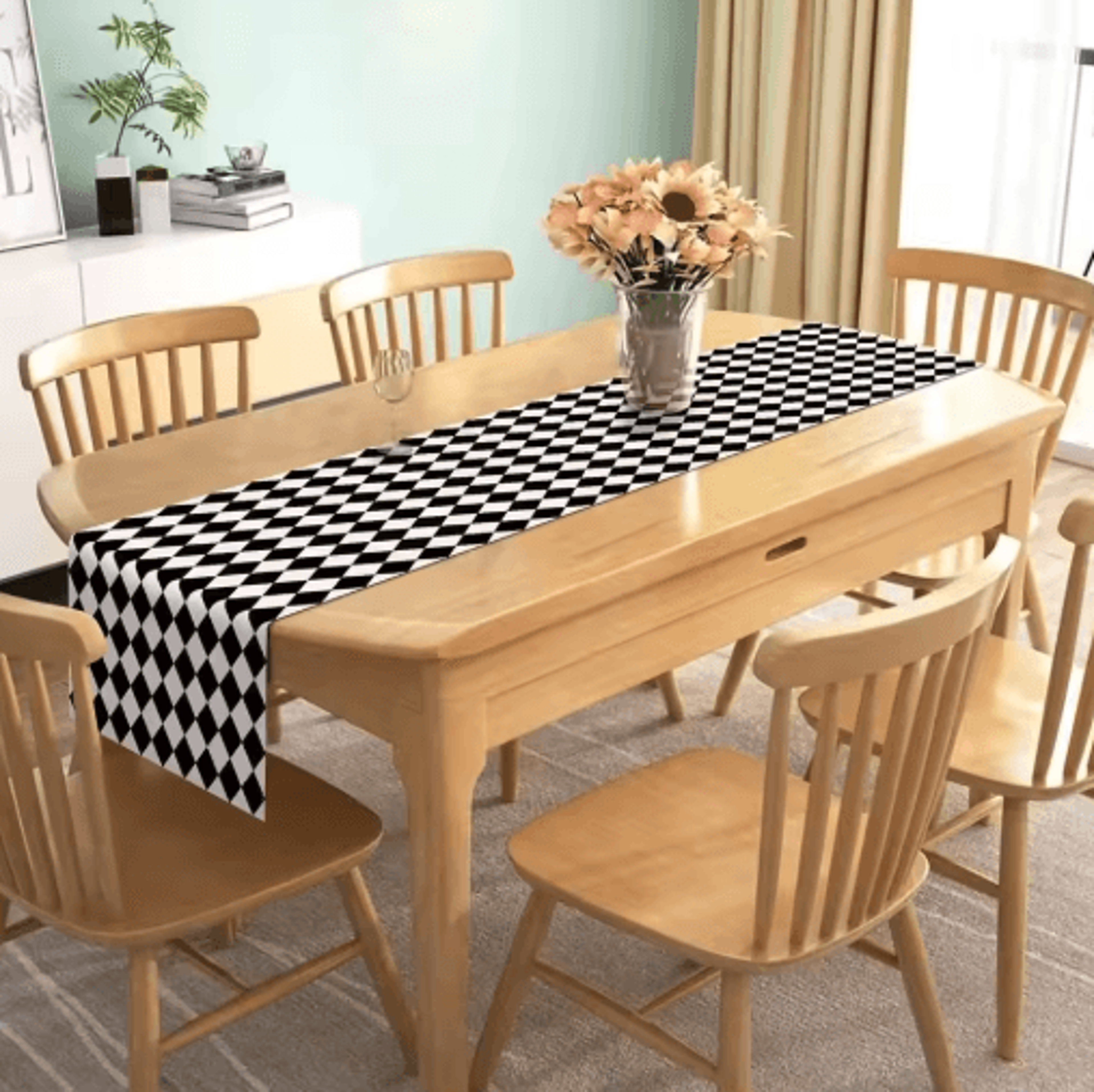 Black  White Buffalo Plaid Linen Table Runner Farmhouse Kitchen Table Decor 5