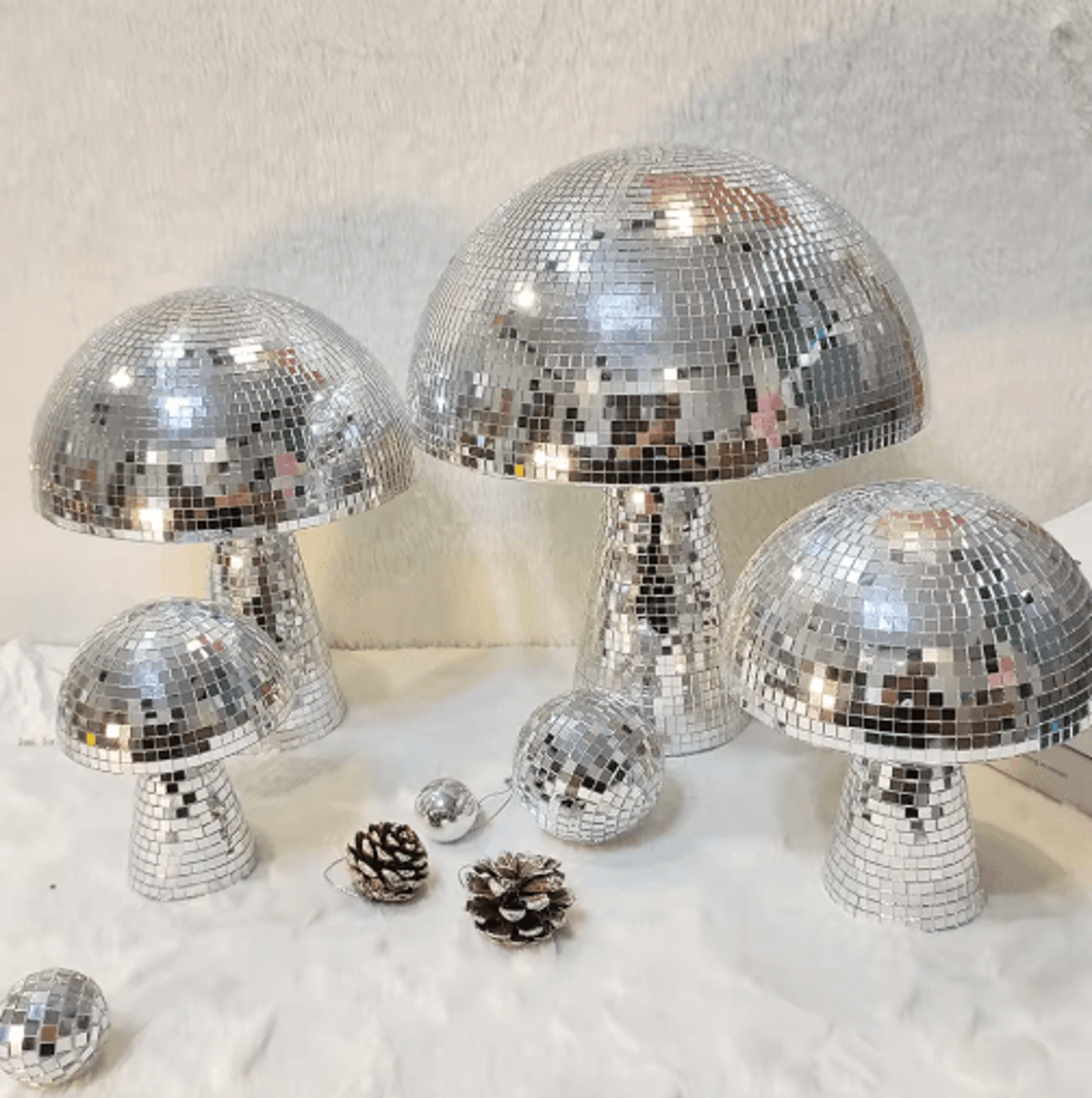 mushroom disco ball decor – mirror party accent for stylish spaces