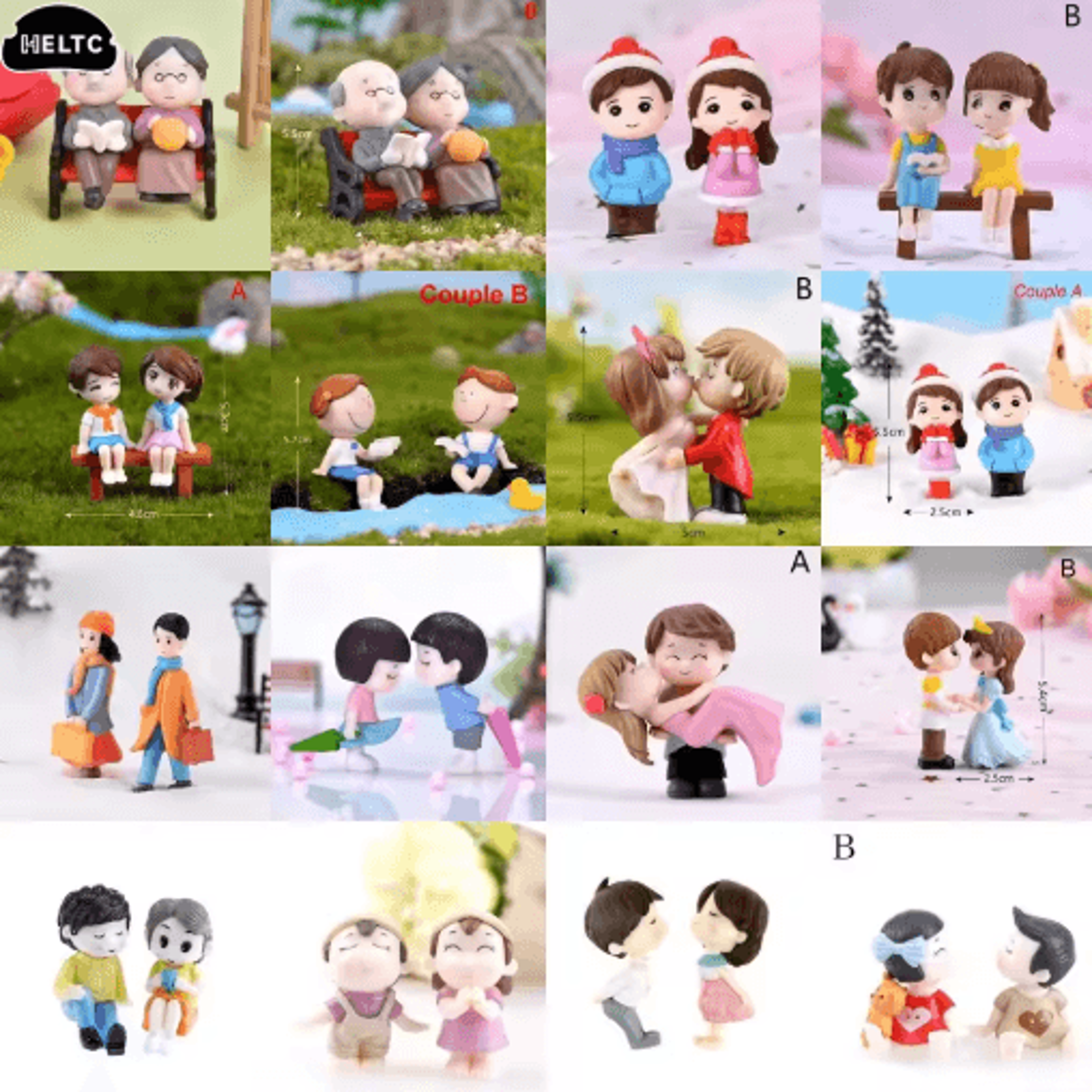 mini animal couple figurines with stool fairy garden miniatures set for diy decor