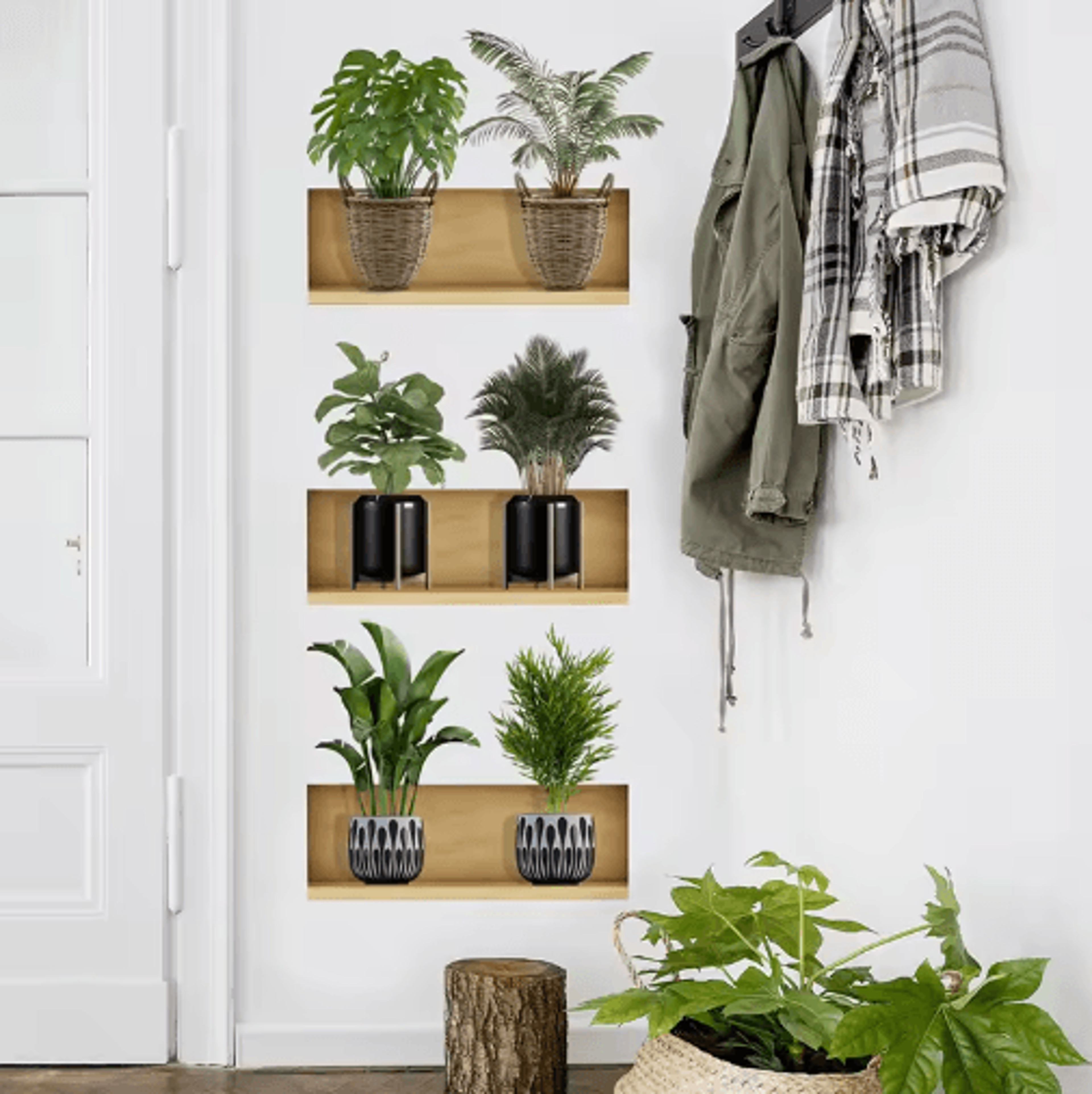 Botanical Plant Wall Sticker Set  Potted Greenery Decal For Modern Home Decor 4