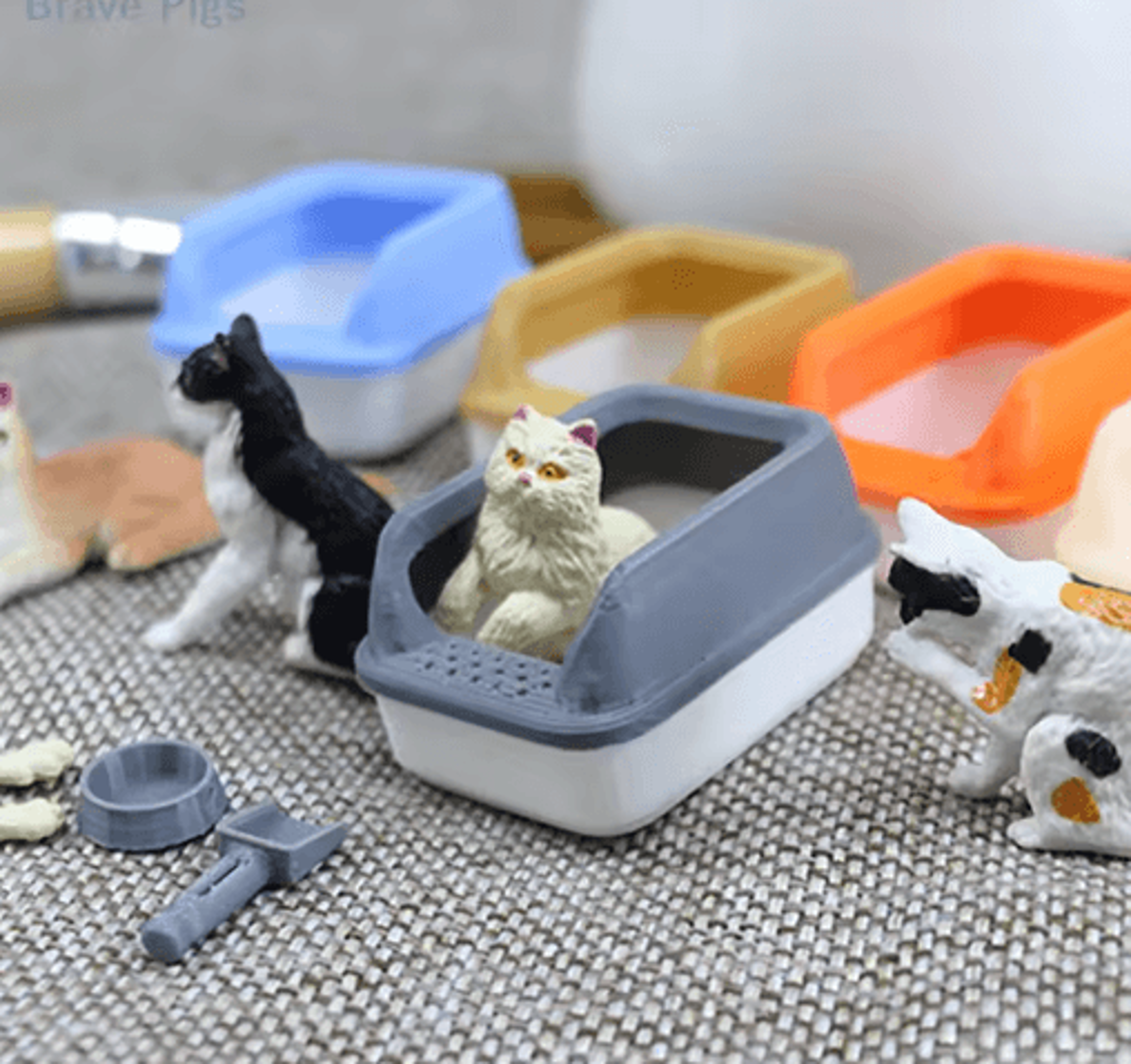 miniature cat litter box set – dollhouse pet accessories with mini shovel (3pcs)