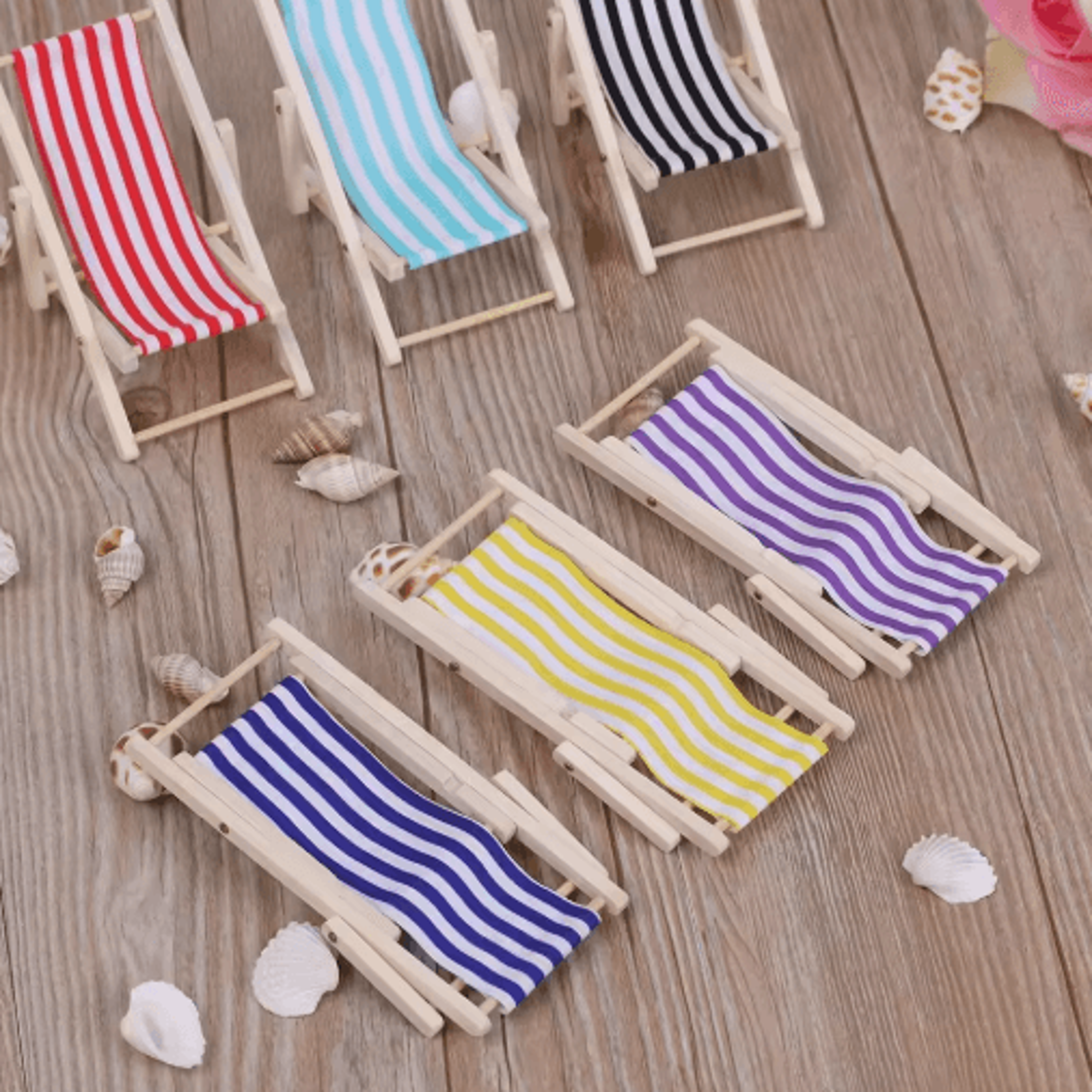 mini beach chair set 1/12 scale – wooden dollhouse beach furniture & accessories