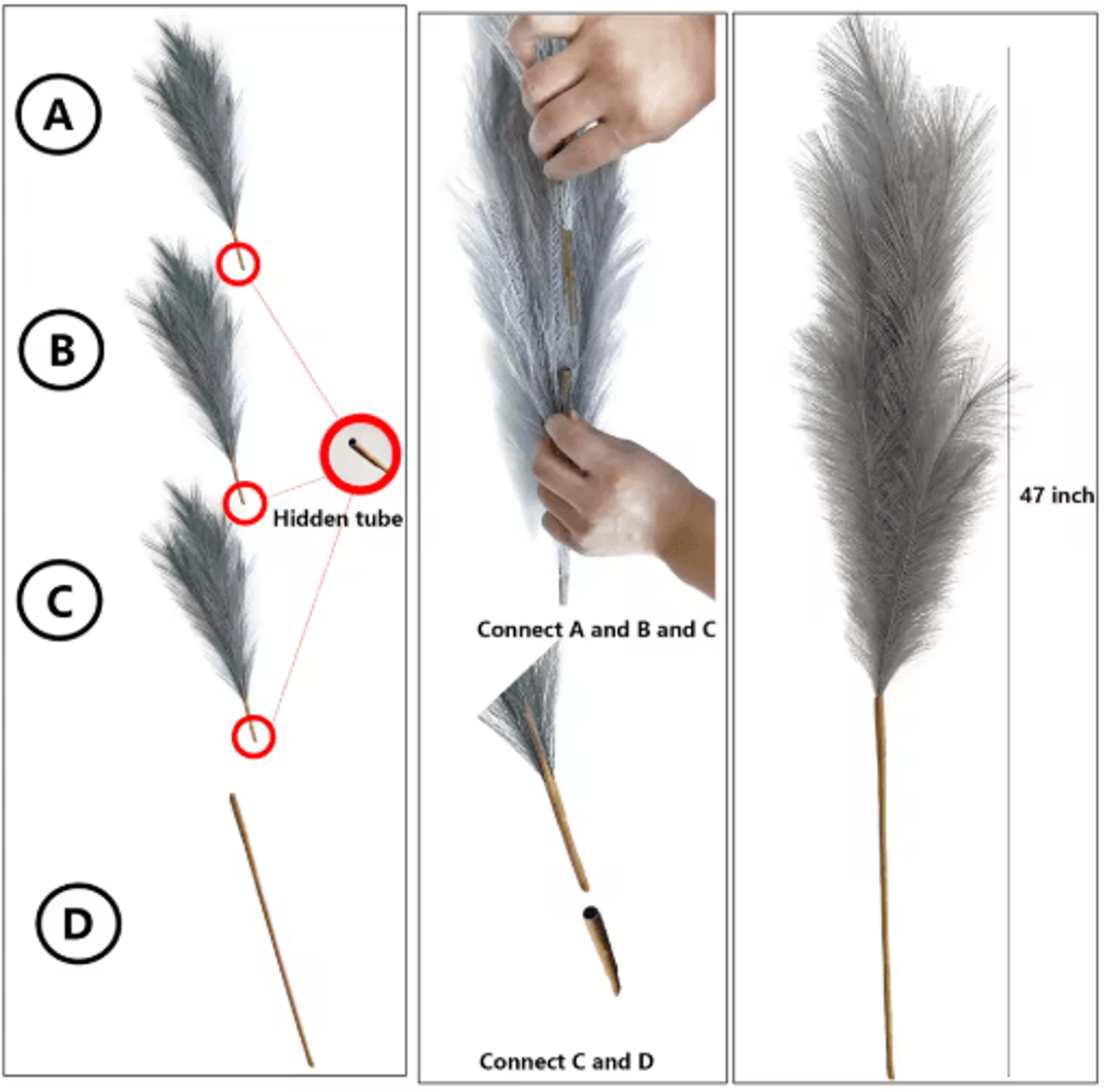 Large Artificial Pampas Grass 120cm Tall Fluffy Stems For Boho Home Decor 0