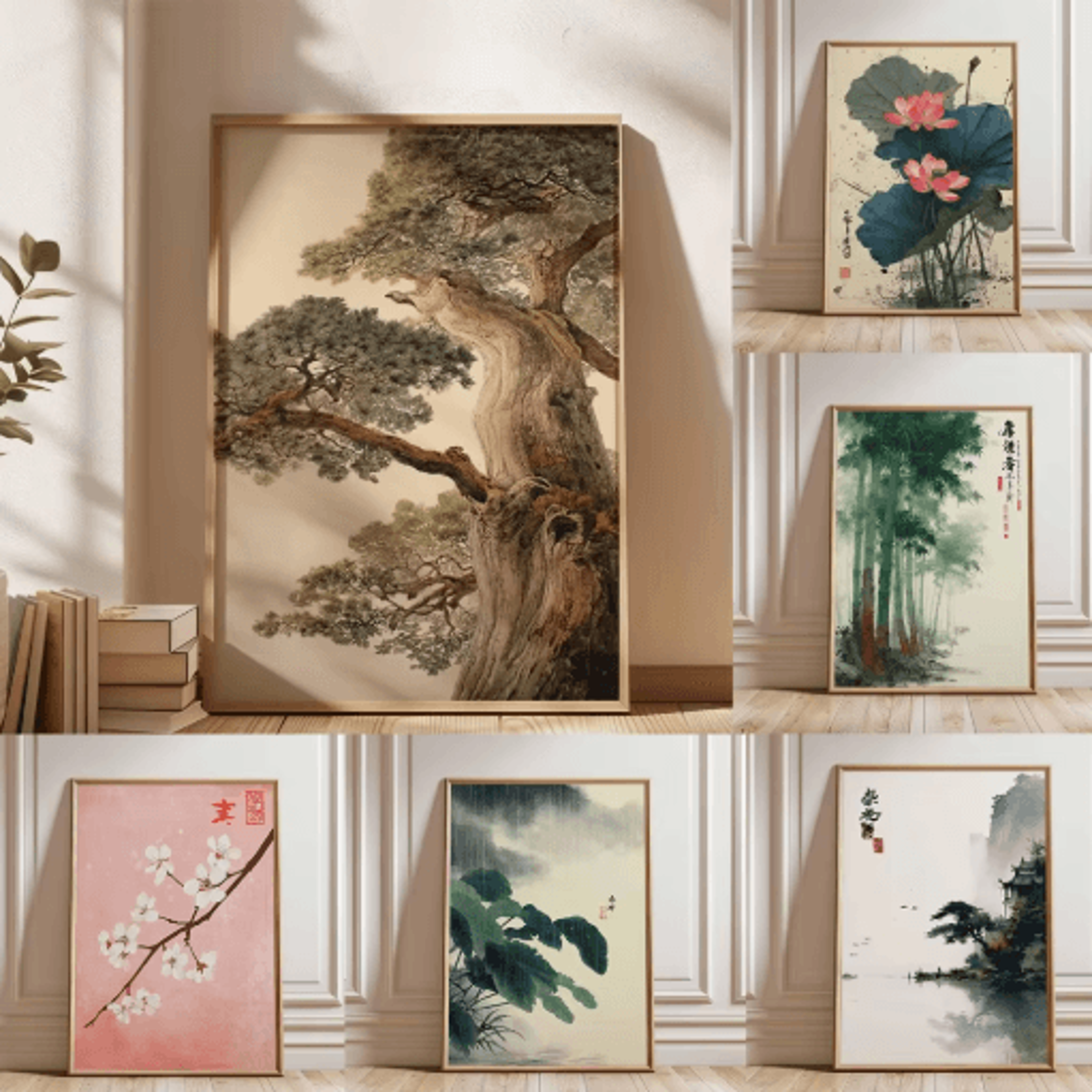 frameless japanese pine tree wall art zen nature poster print for calm interiors
