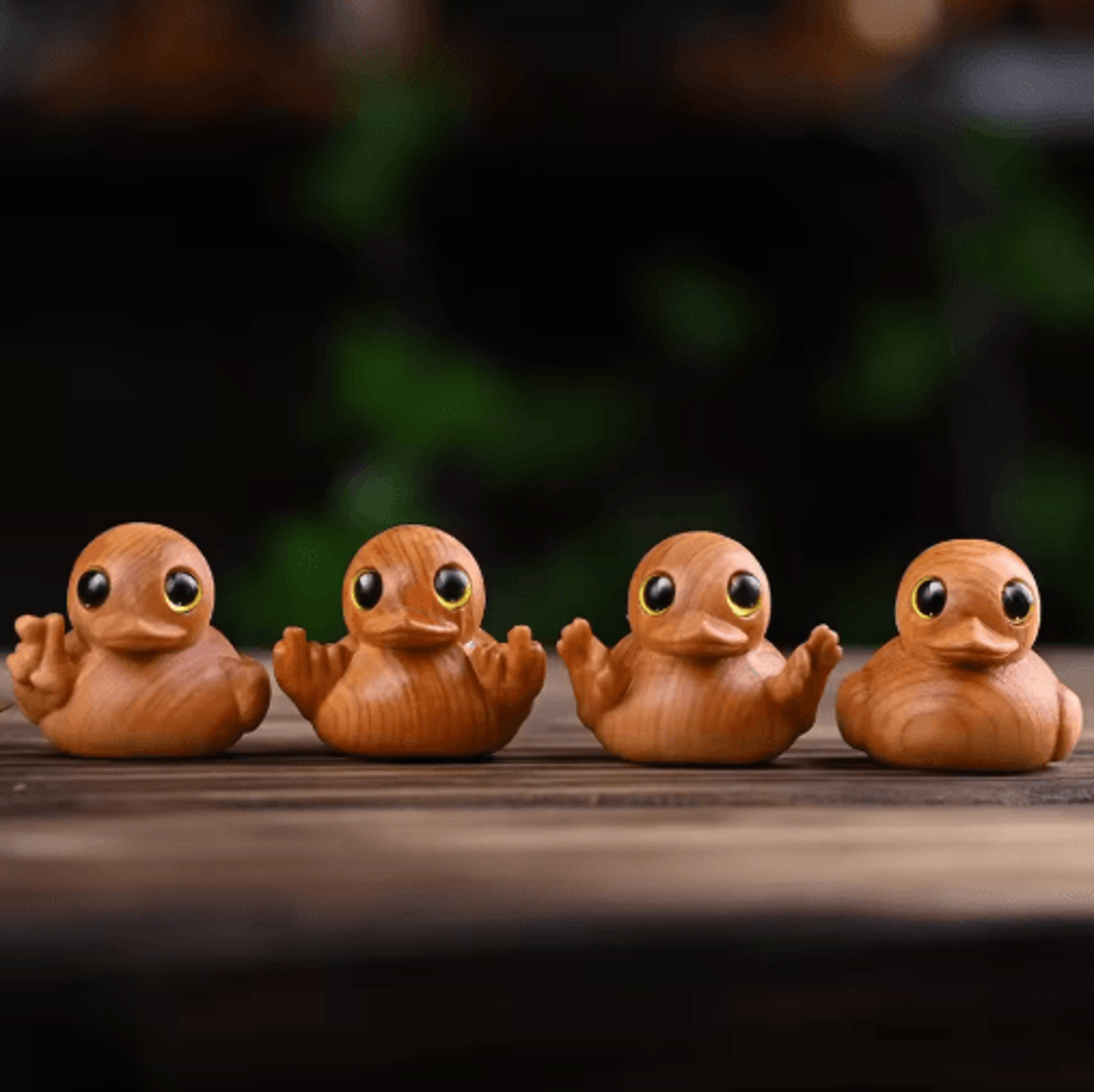 hand-carved wooden duck figurine – cute cartoon desk ornament in solid wood