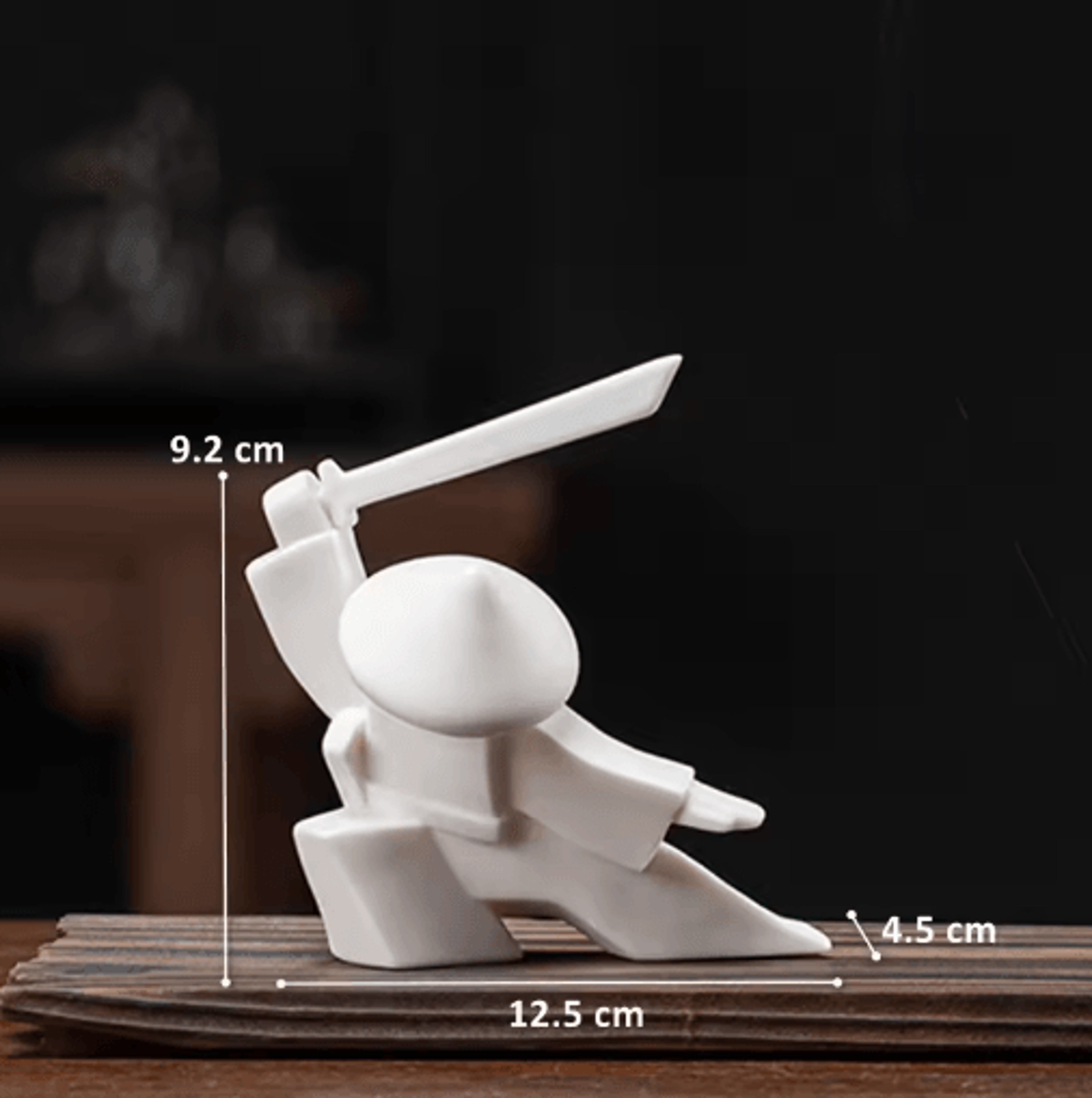 White Ceramic Samurai Figurine  Blanc De Chine Geometric Oriental Warrior Decor 21