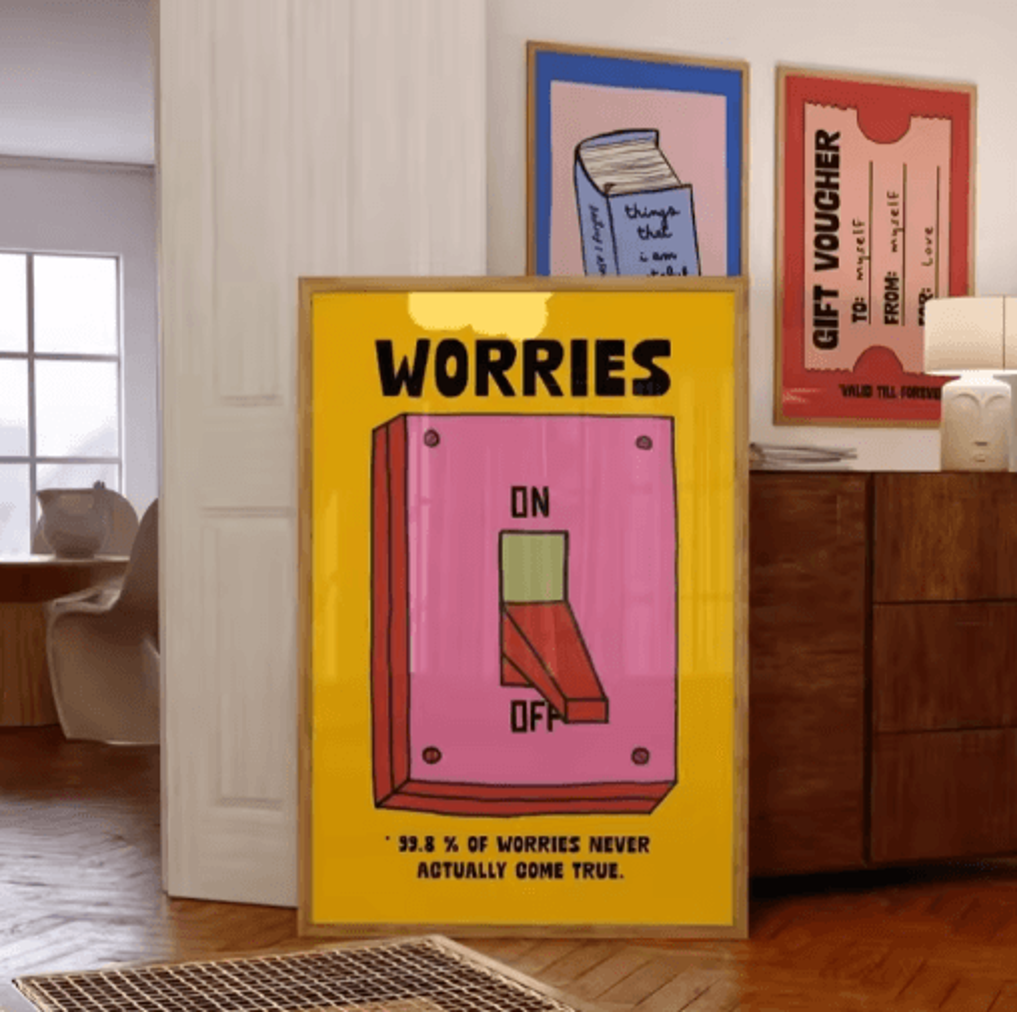 colorful mental health wall art – retro inspirational quote poster (frameless)