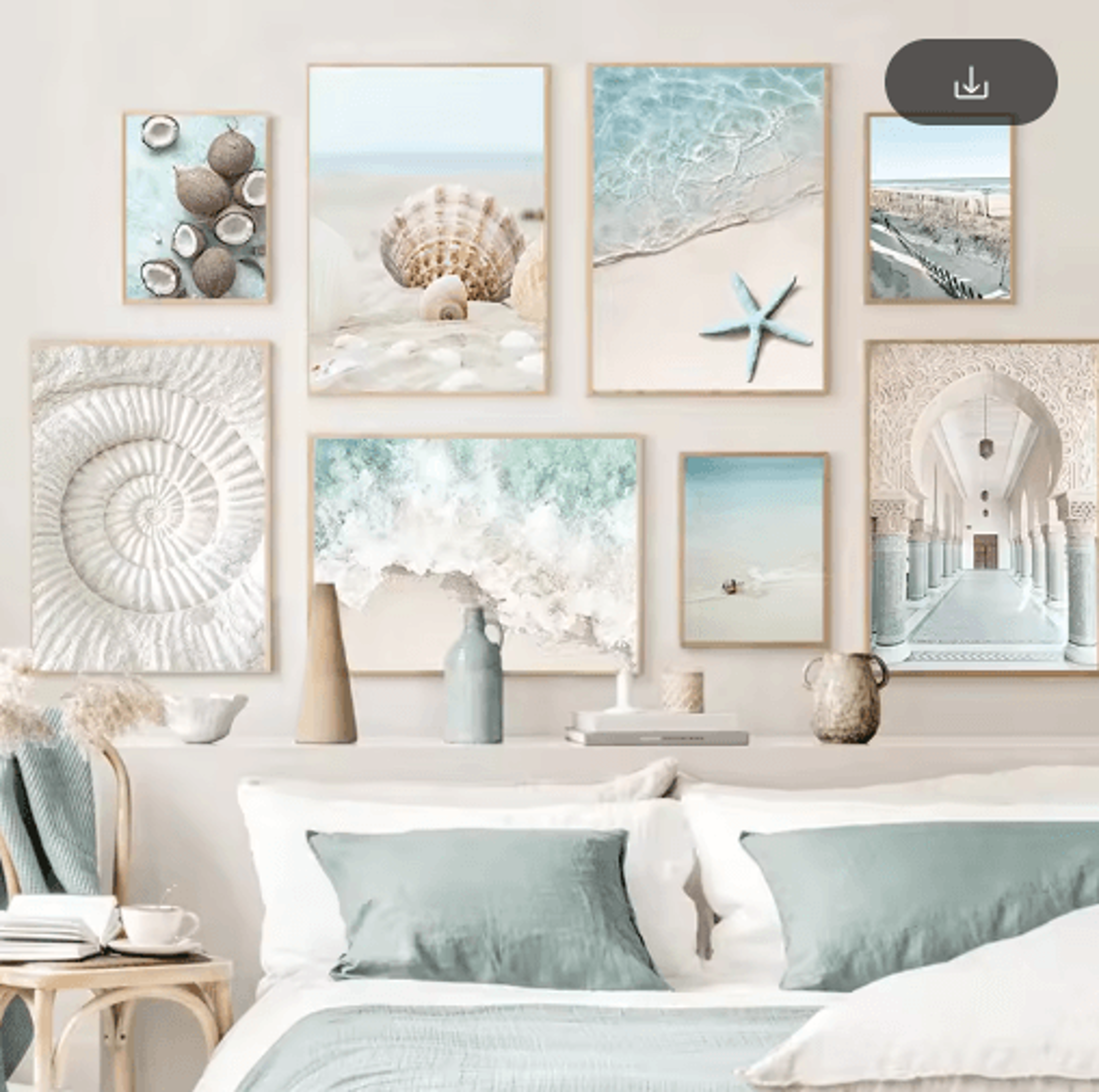 tropical ocean shell canvas wall art – summer coastal living room decor