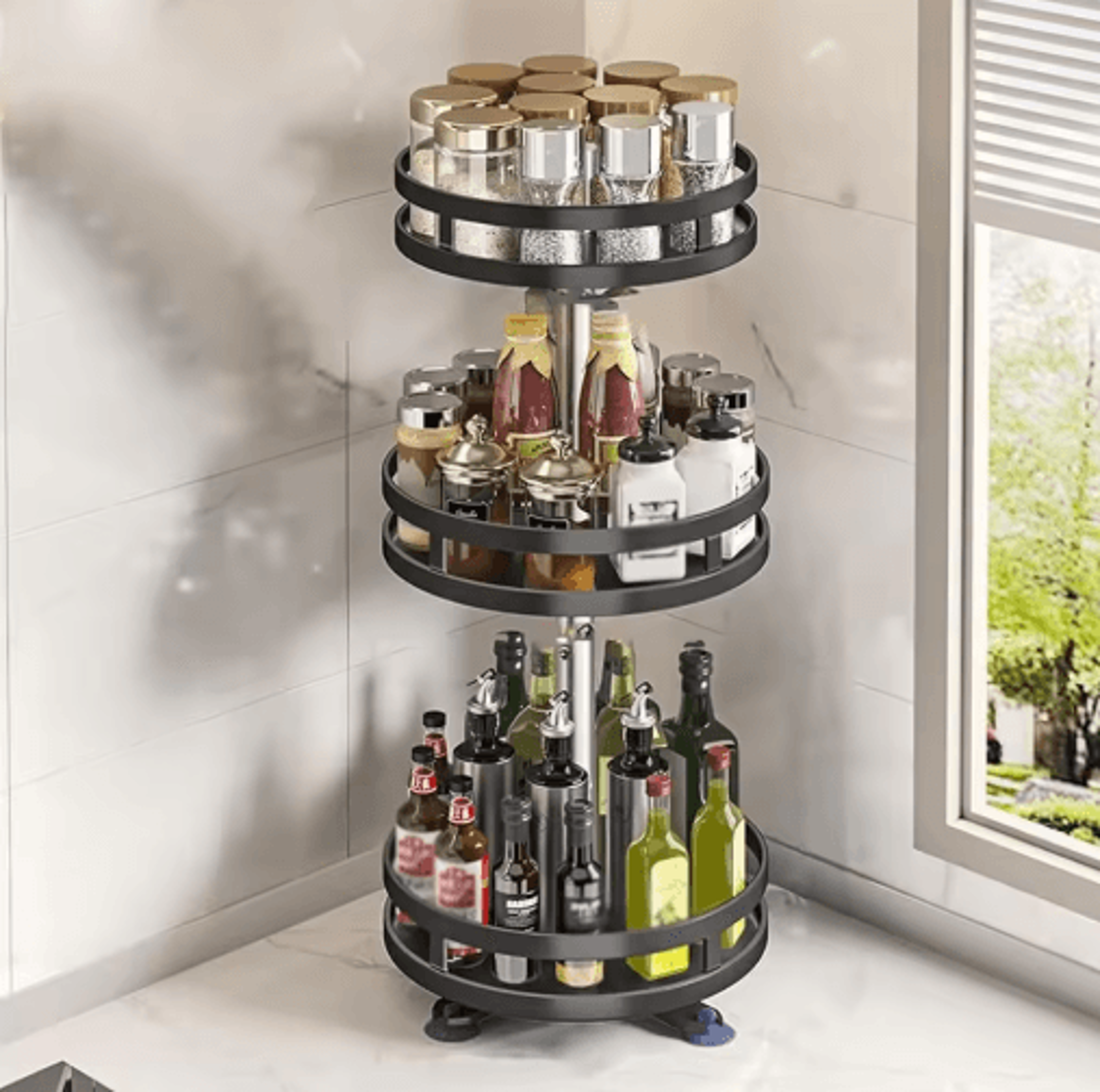360 Rotating Spice Rack Organizer  Multifunction Kitchen Turntable Storage 2