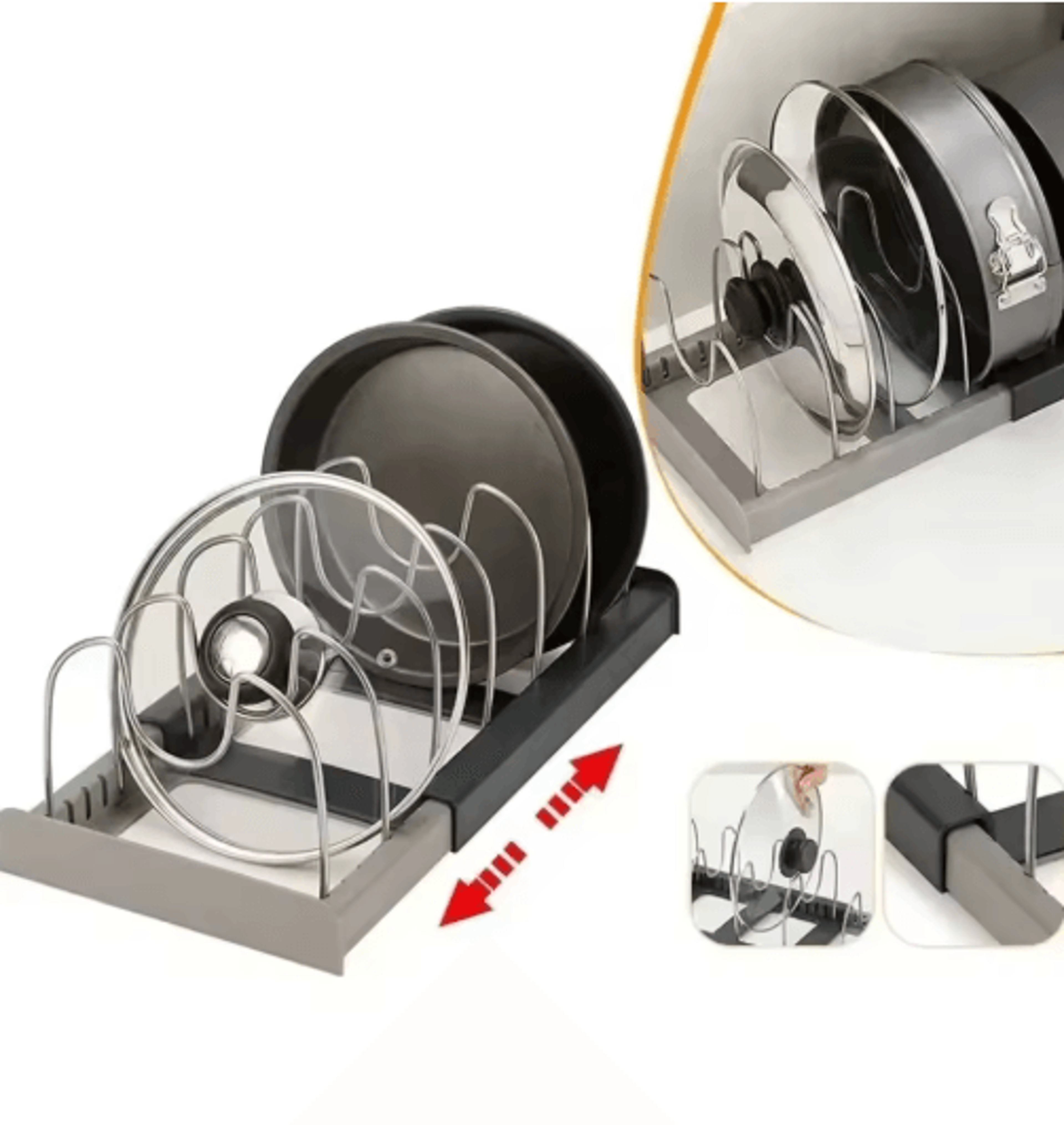 Expandable Pots And Pans Organizer Rack  Adjustable Cookware  Lid Storage 7