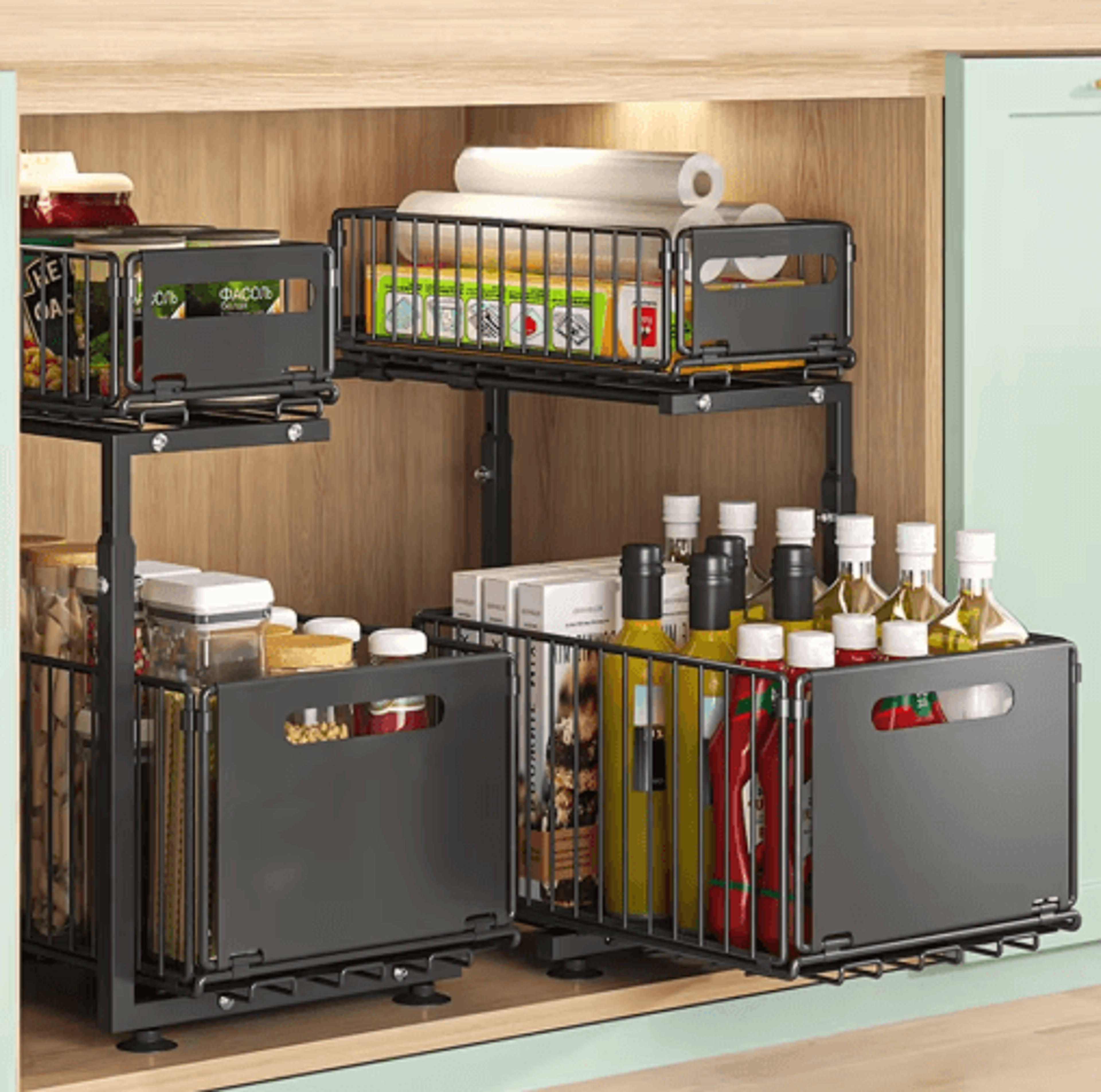 2Tier PullOut Under Sink Organizer  Adjustable Cabinet Storage Shelf 0