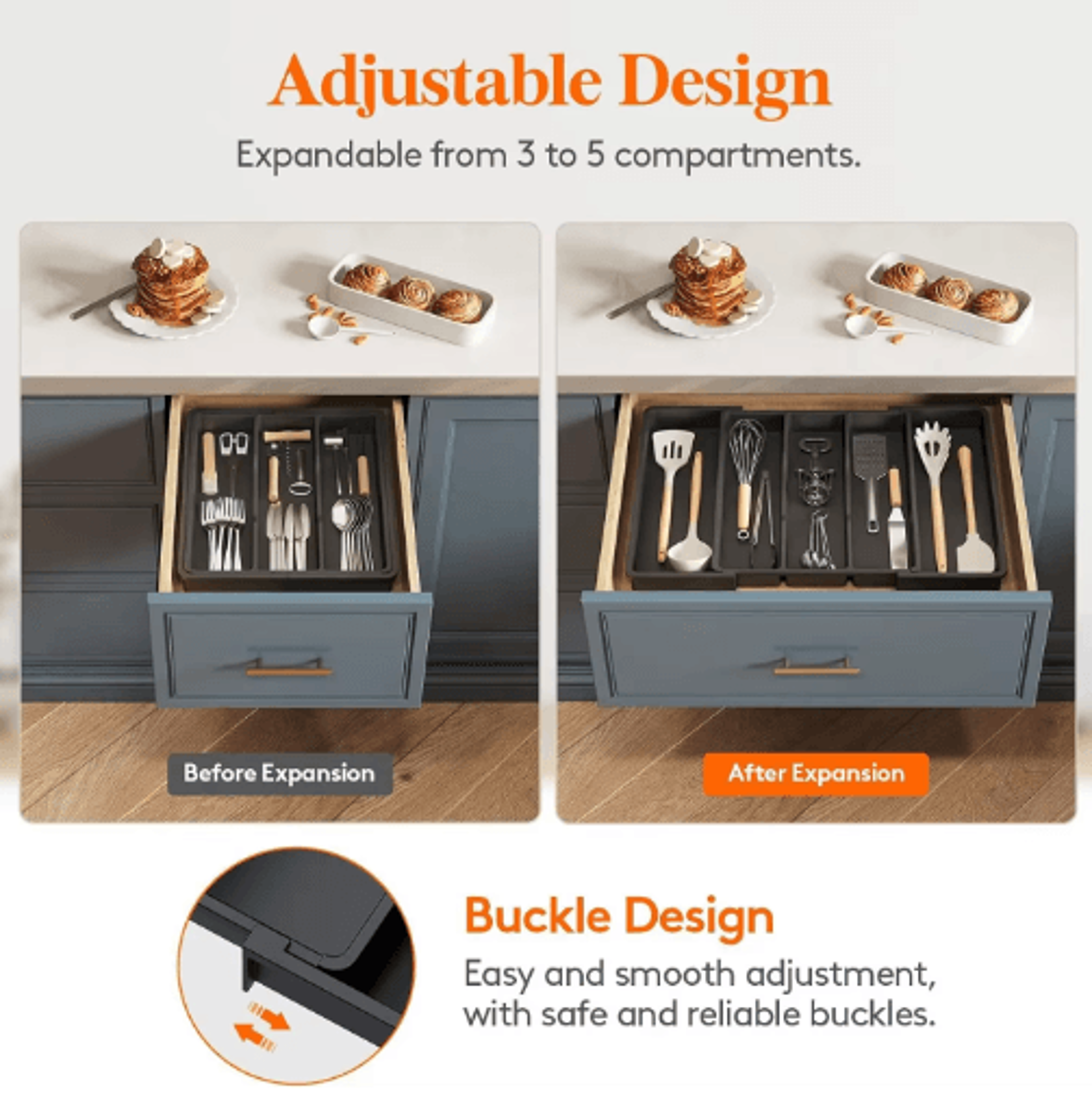 Expandable Silverware Drawer Organizer  Adjustable Utensil  Cutlery Tray 4