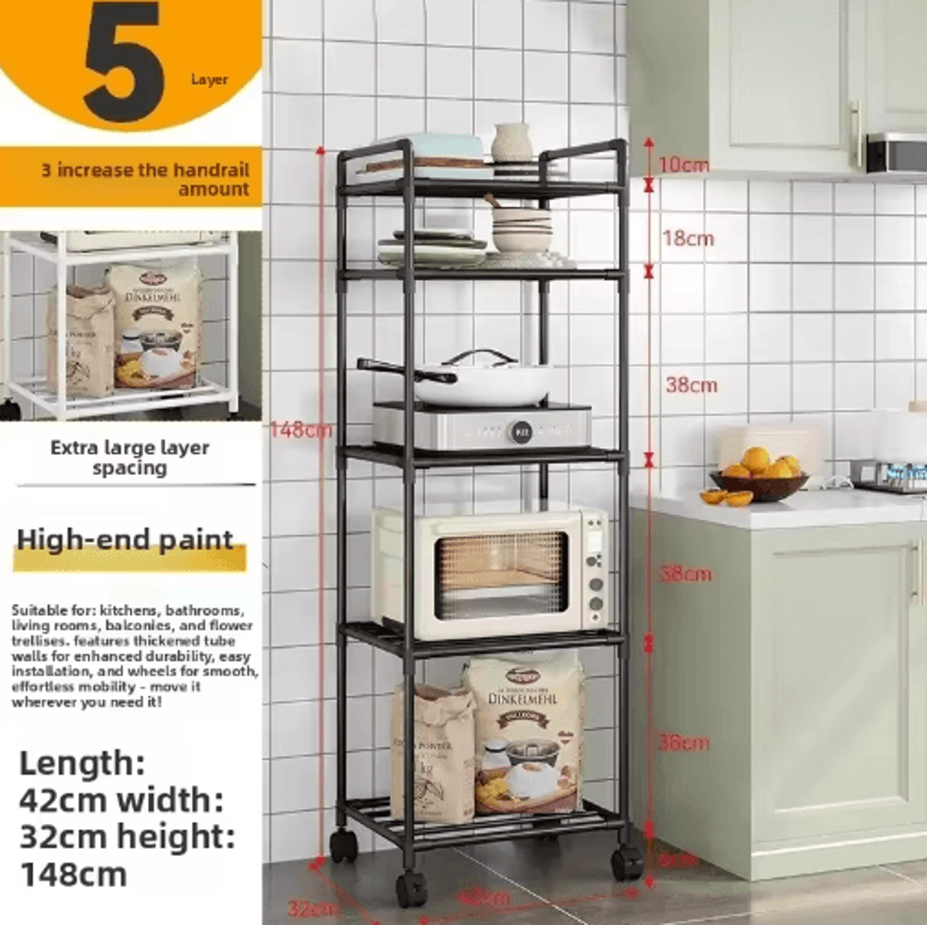 MultiLayer Kitchen Storage Rack  Removable Floor  Wall Organizer Shelf 9