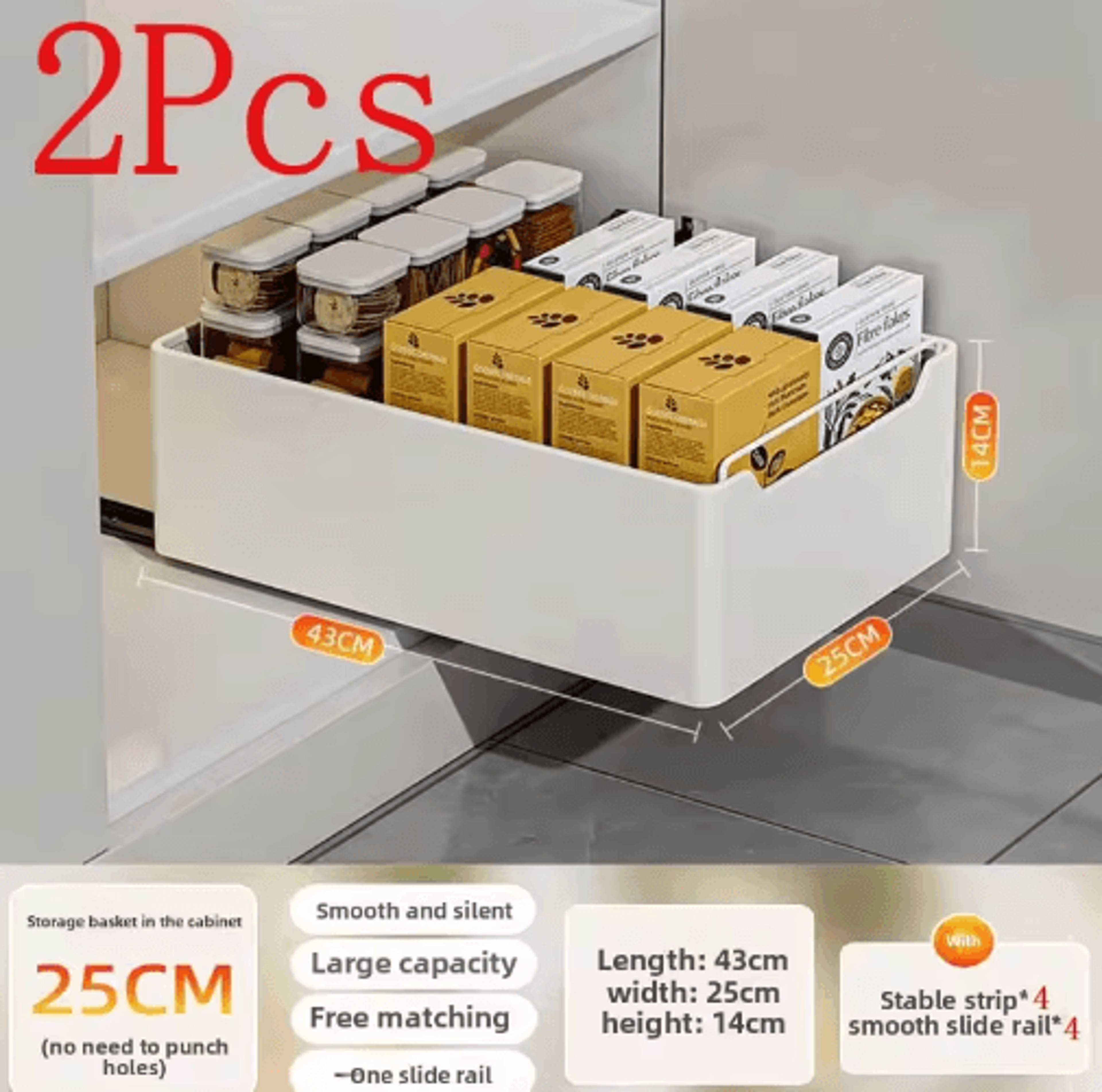 PullOut Kitchen Organizer Rack  Sliding Drawer Spice  Cabinet Storage Tray 6