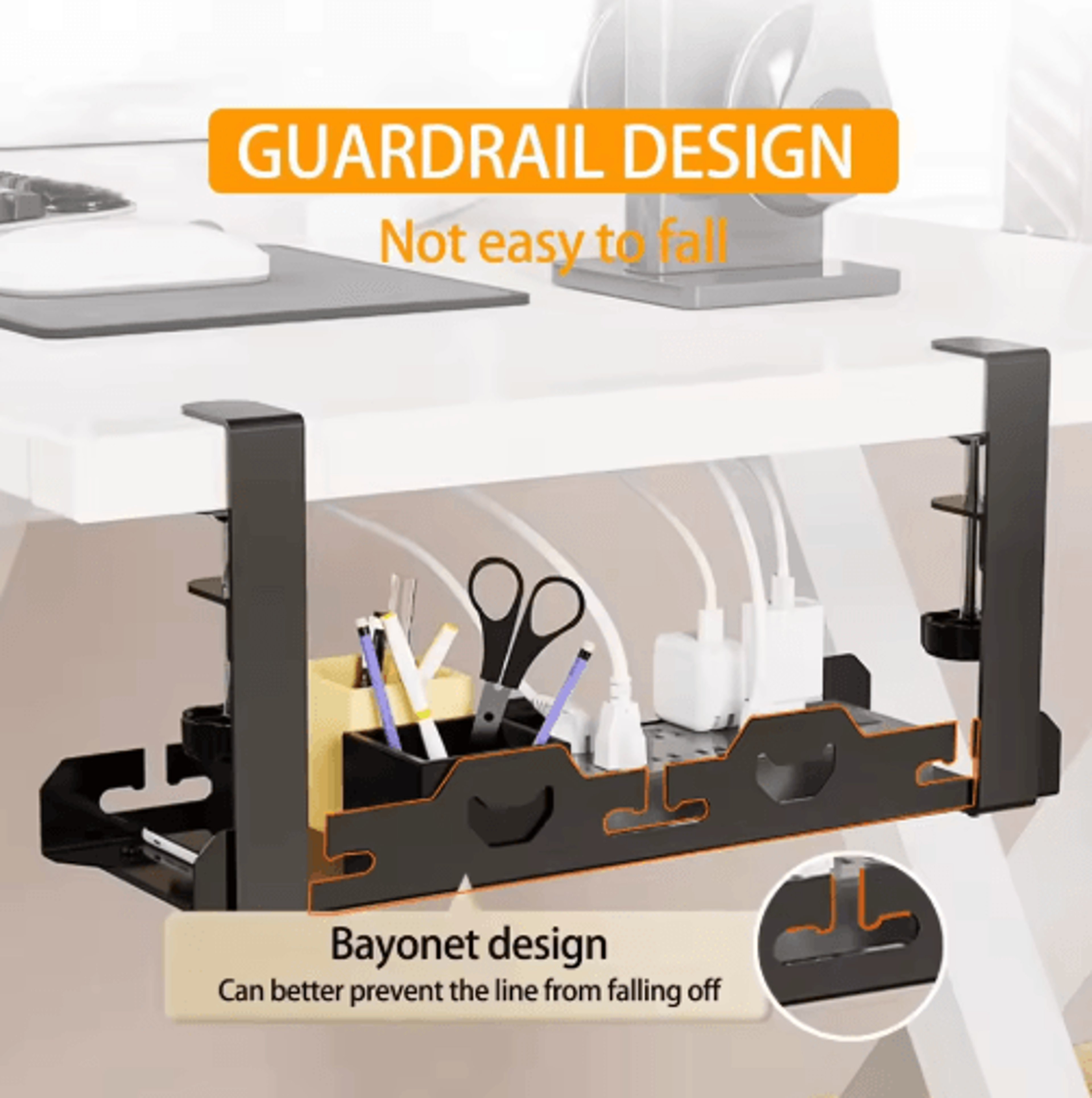 Telescopic Under Desk Cable Organizer Tray  NoDrill Metal Wire Management Rack 5