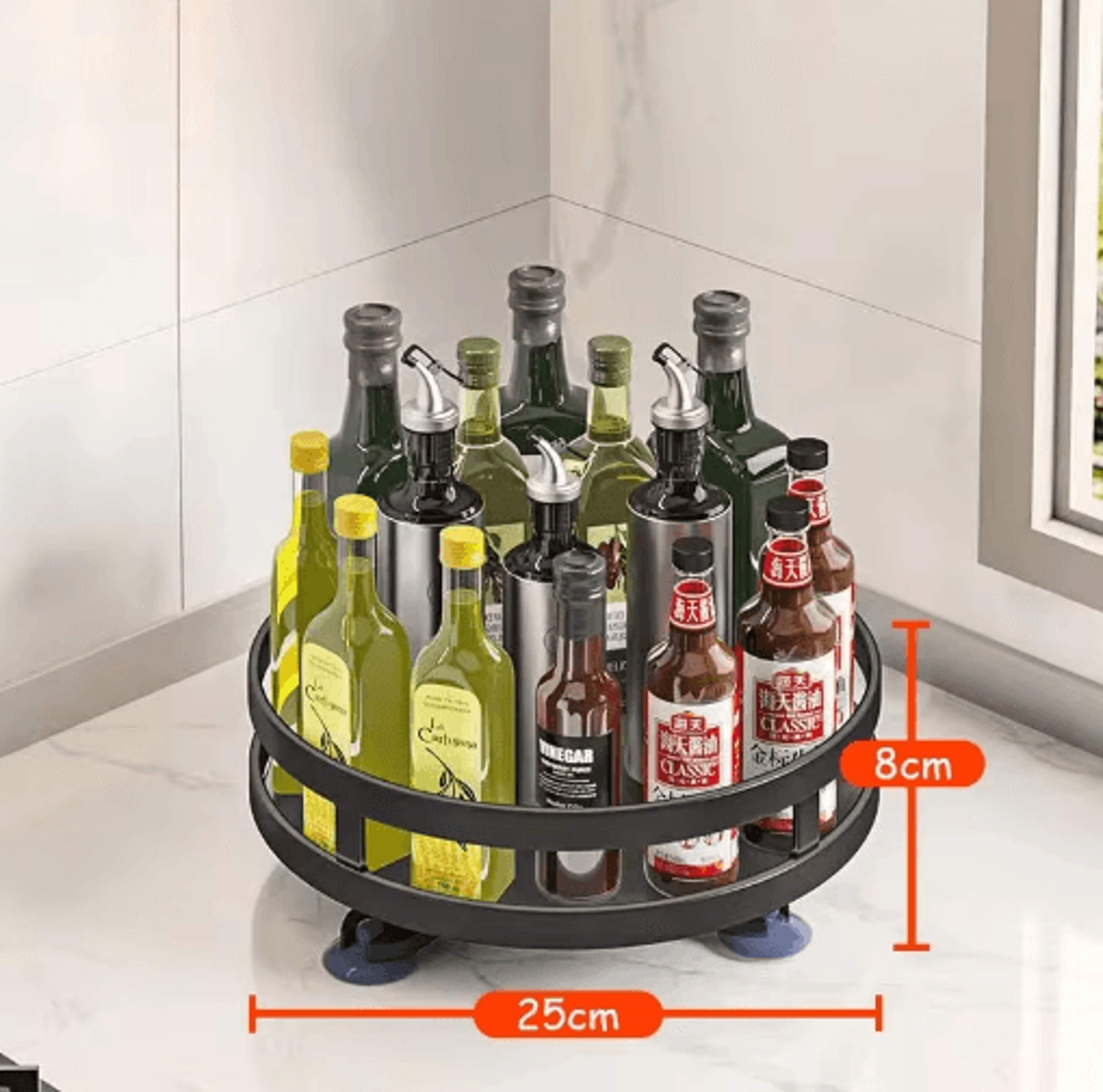 360 Rotating Spice Rack Tray  NonSlip Kitchen Turntable Organizer 3