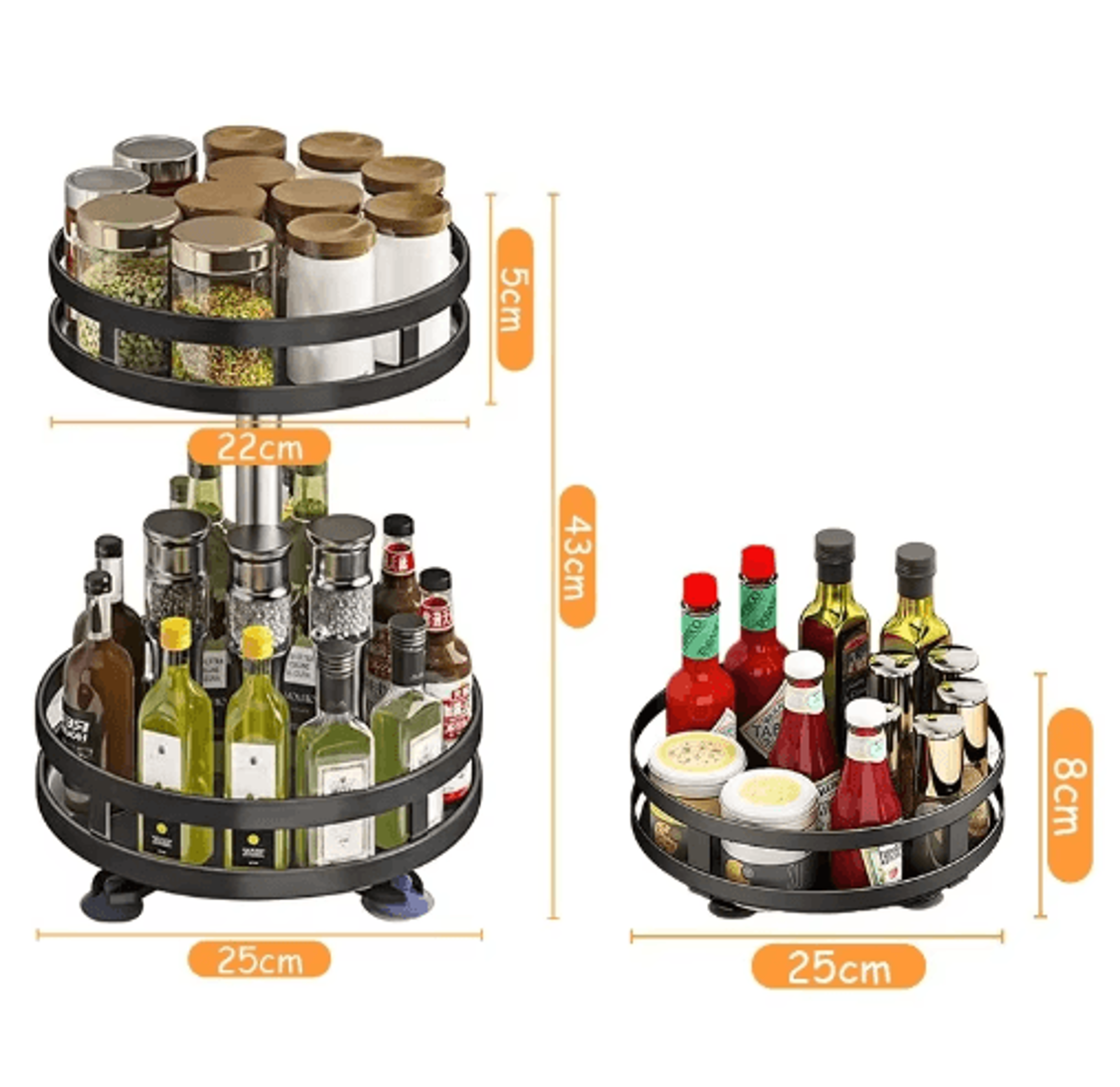 360 Rotating Spice Rack Tray  NonSlip Kitchen Turntable Organizer 5