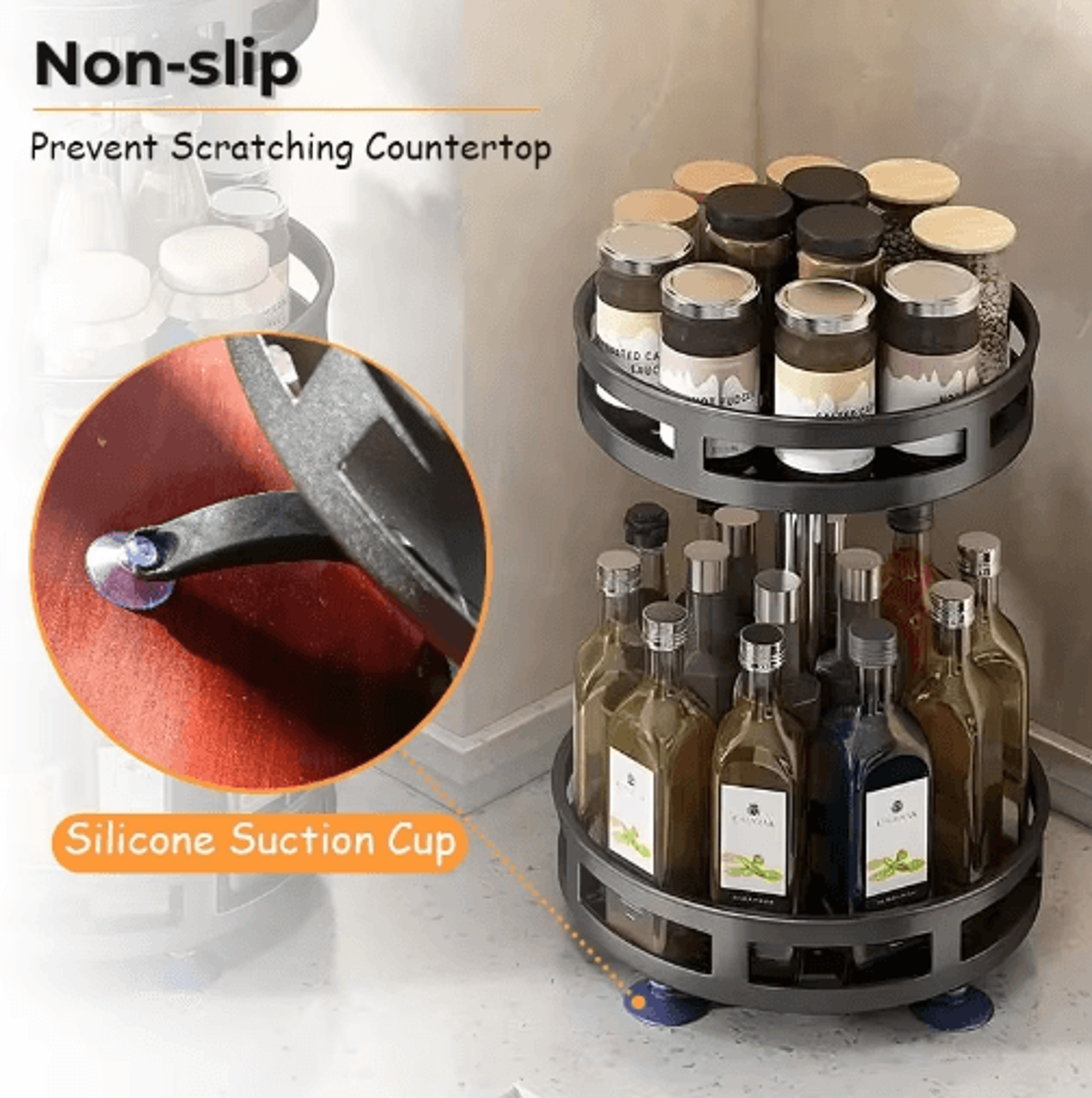 360 Rotating Spice Rack Tray  NonSlip Kitchen Turntable Organizer 6