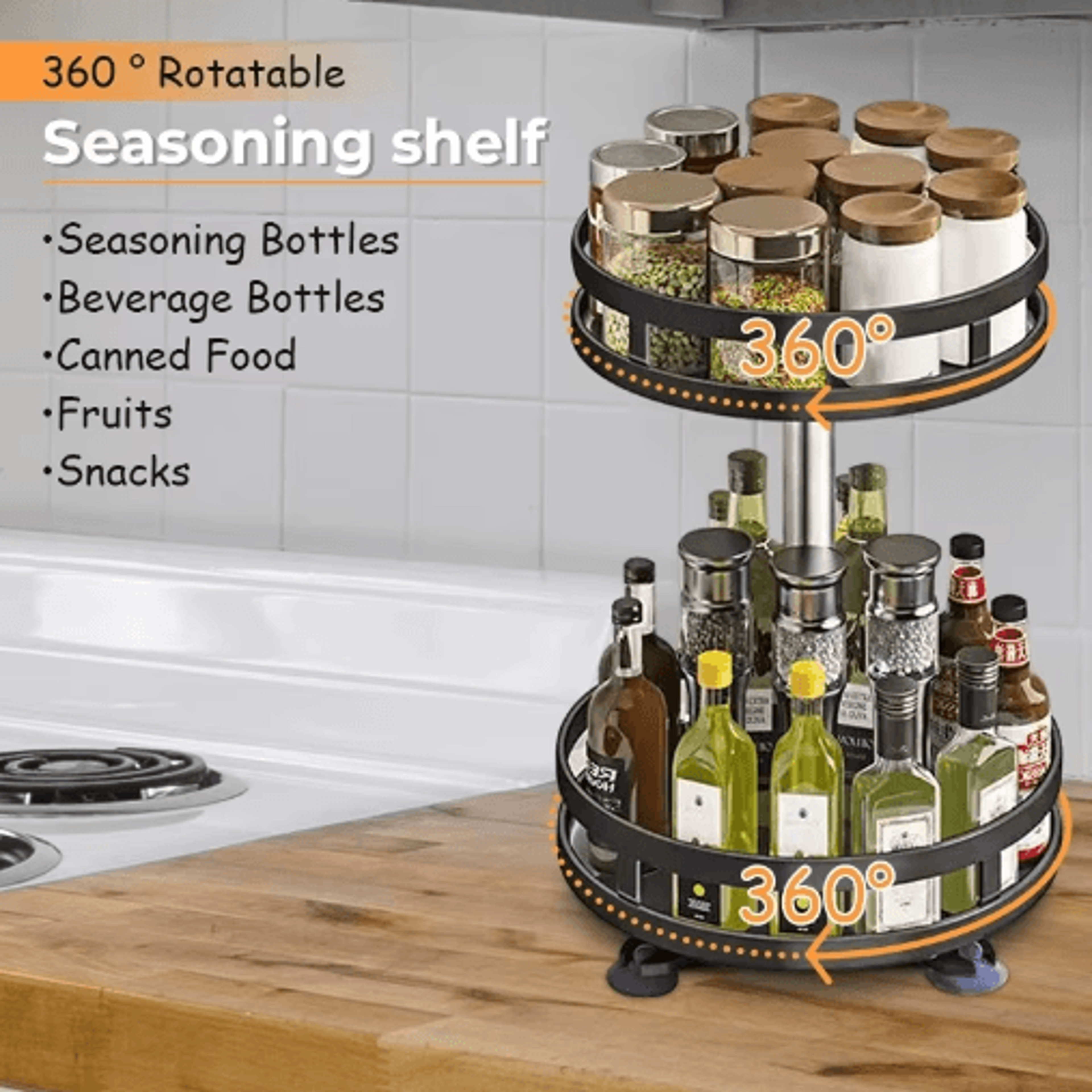 360 Rotating Spice Rack Tray  NonSlip Kitchen Turntable Organizer 7