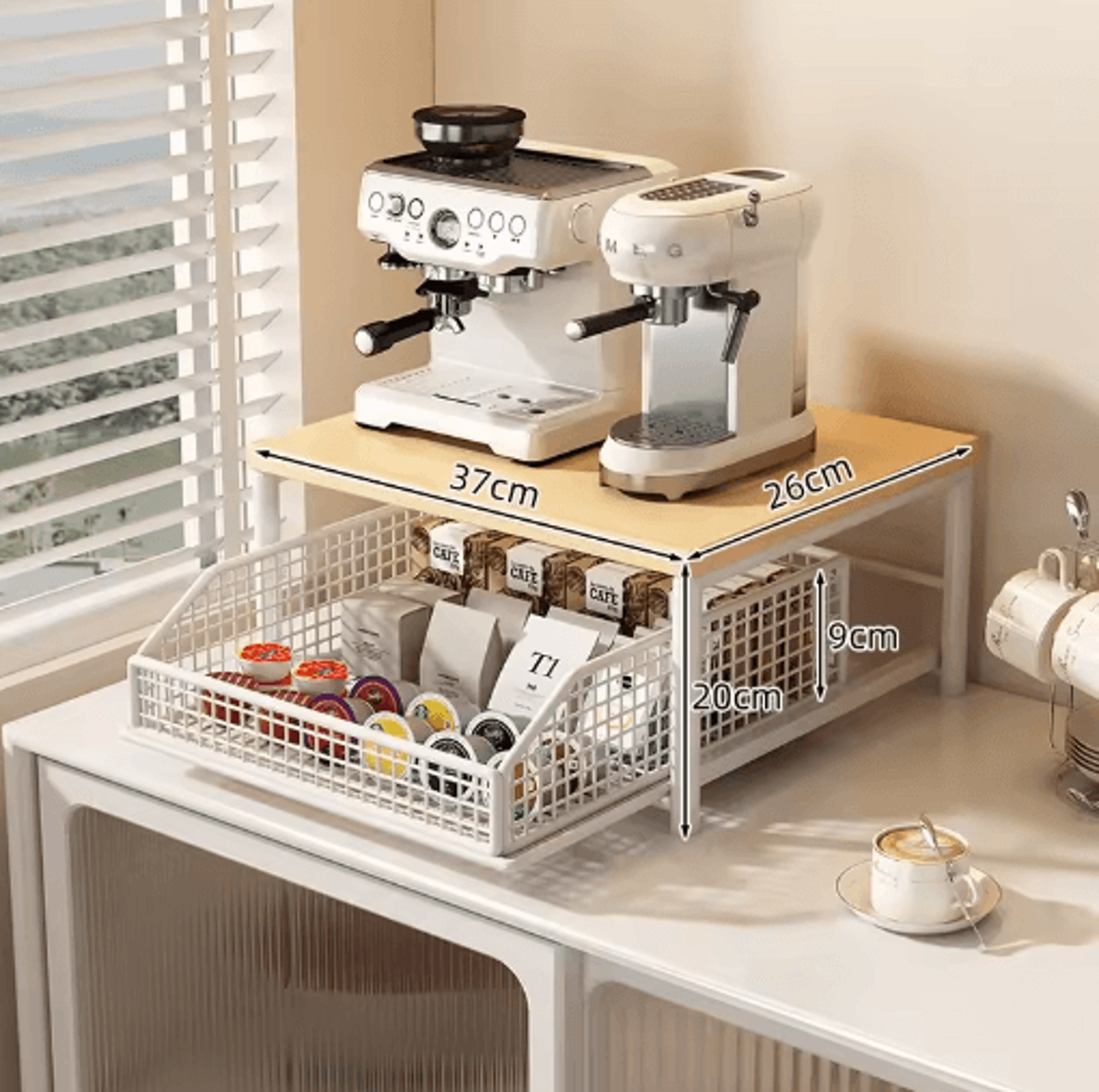 Modern Wood  Metal Microwave Storage Rack Space Saving Countertop Organizer 1