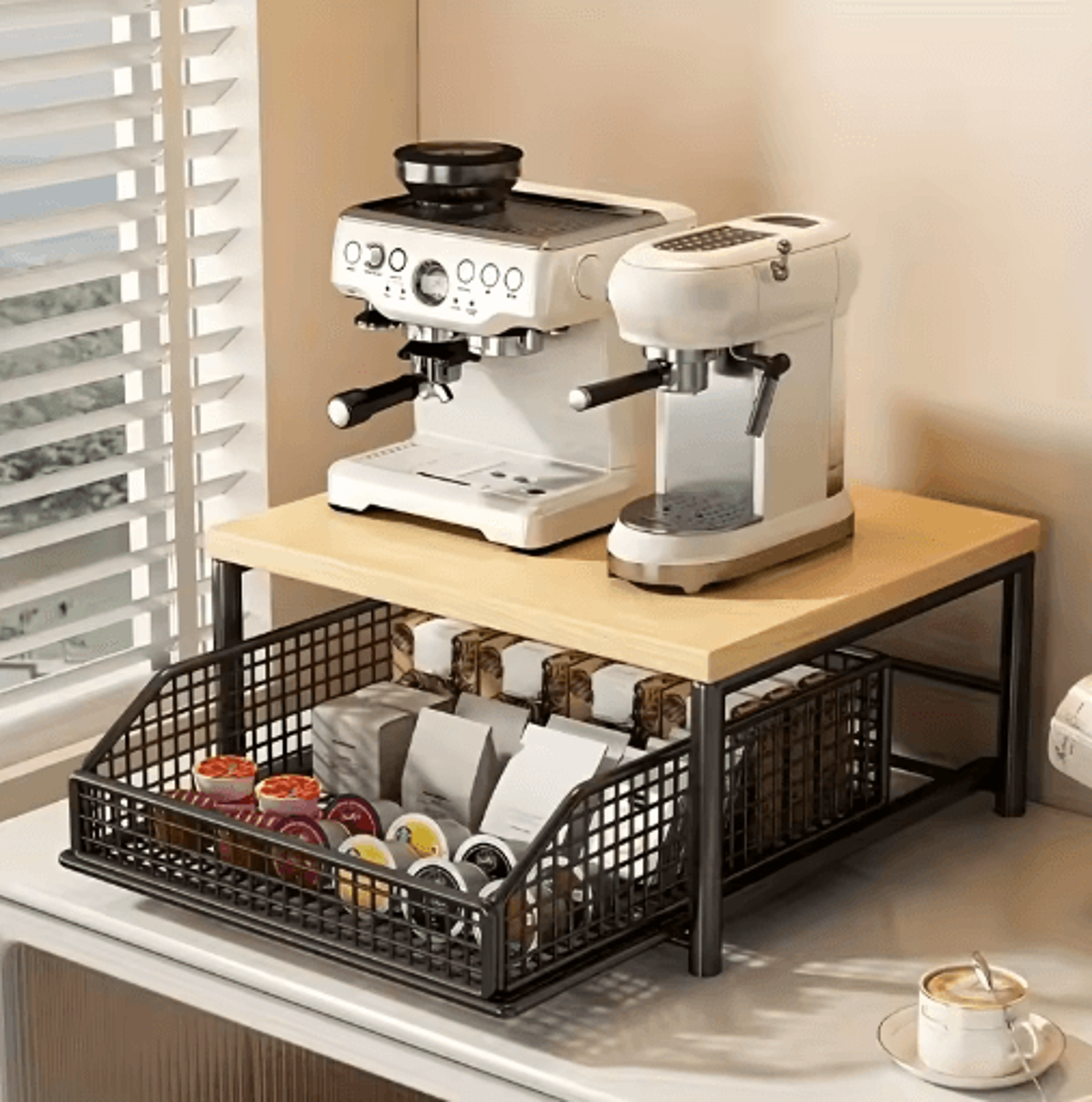 Modern Wood  Metal Microwave Storage Rack Space Saving Countertop Organizer 0