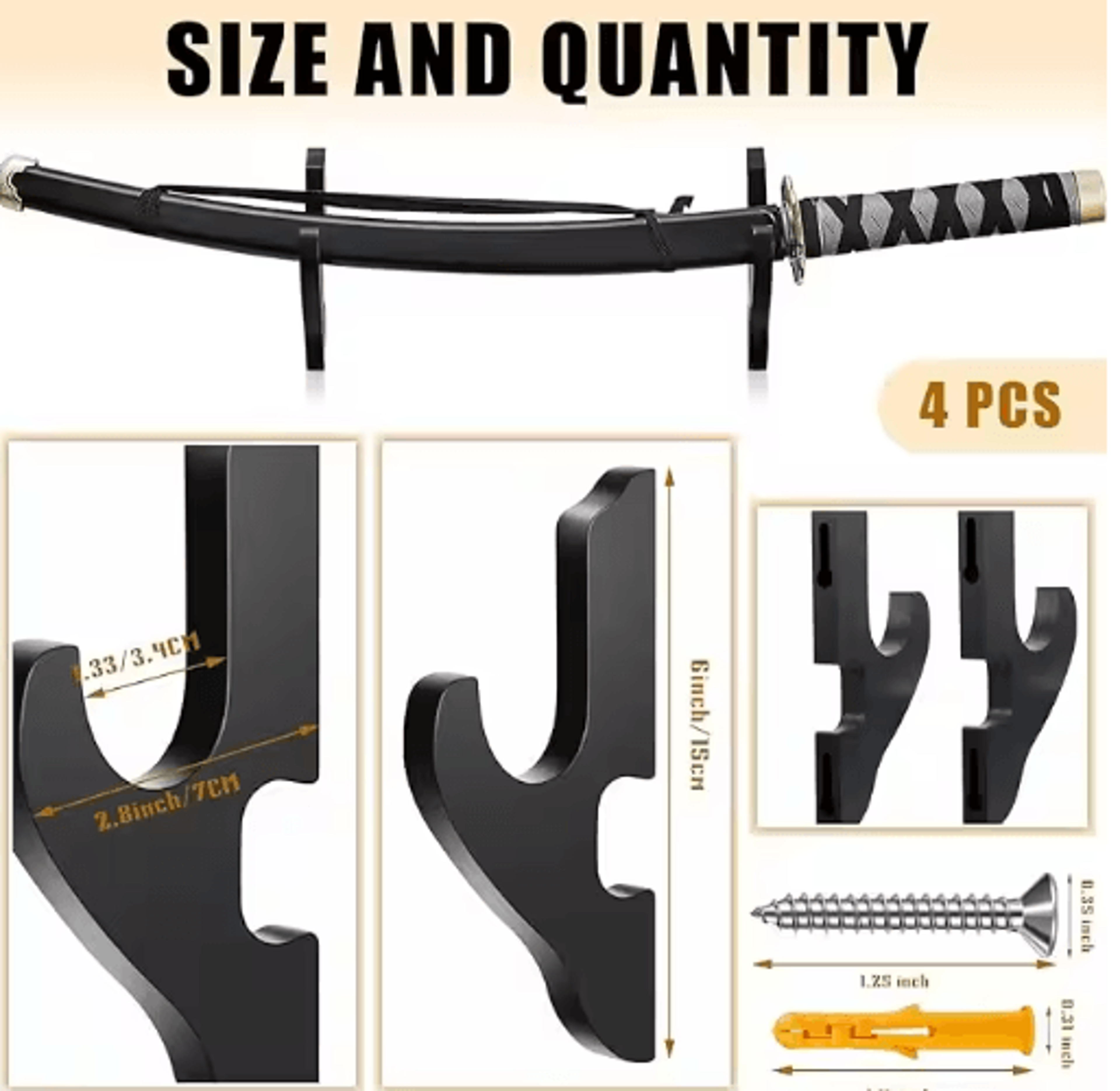 Wooden Katana Wall Mount Rack Samurai Sword  Weapon Display Shelf 4
