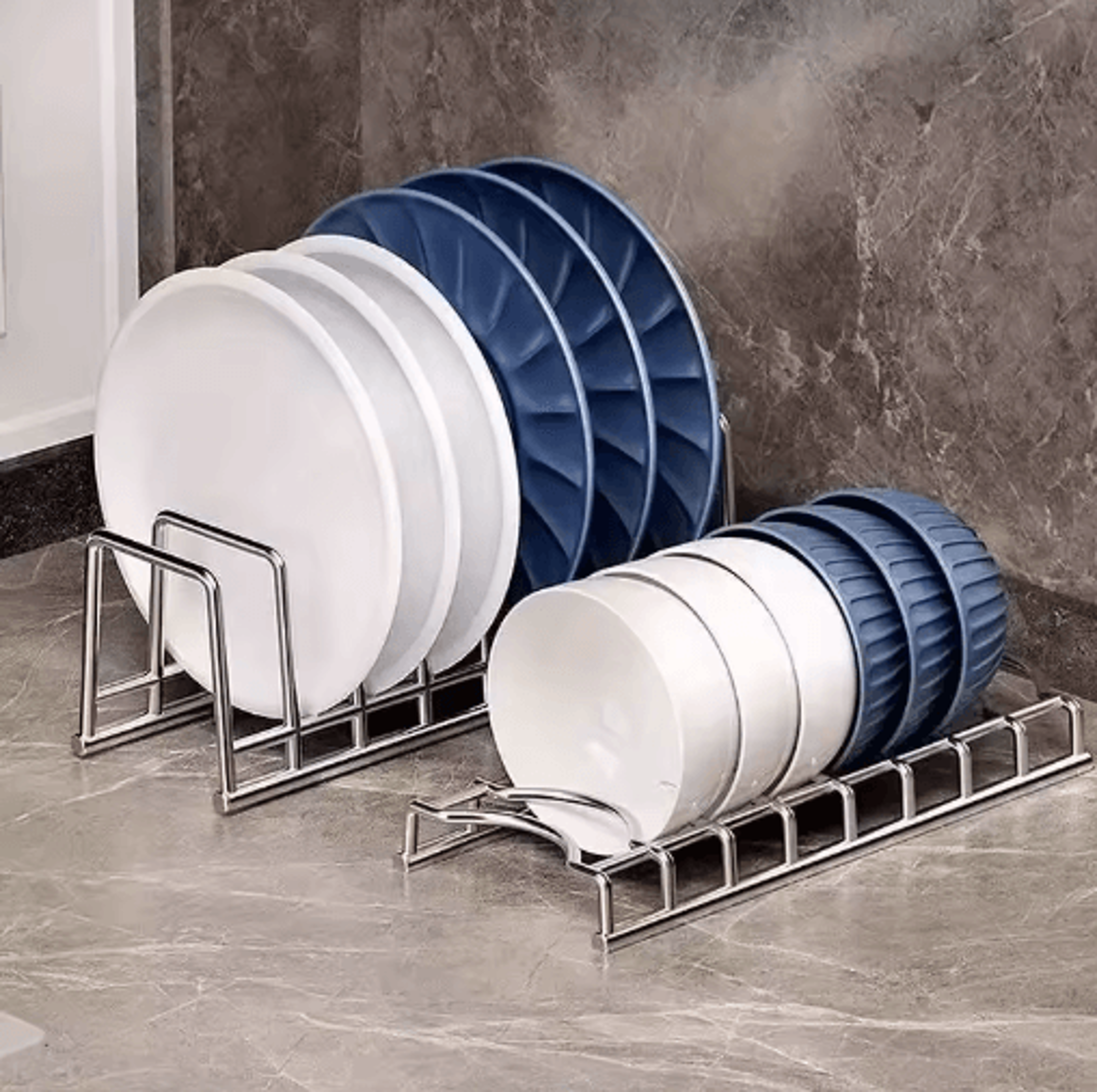 Expandable Dish Drying Rack With Drip Tray  Compact Kitchen Plate Organizer 3