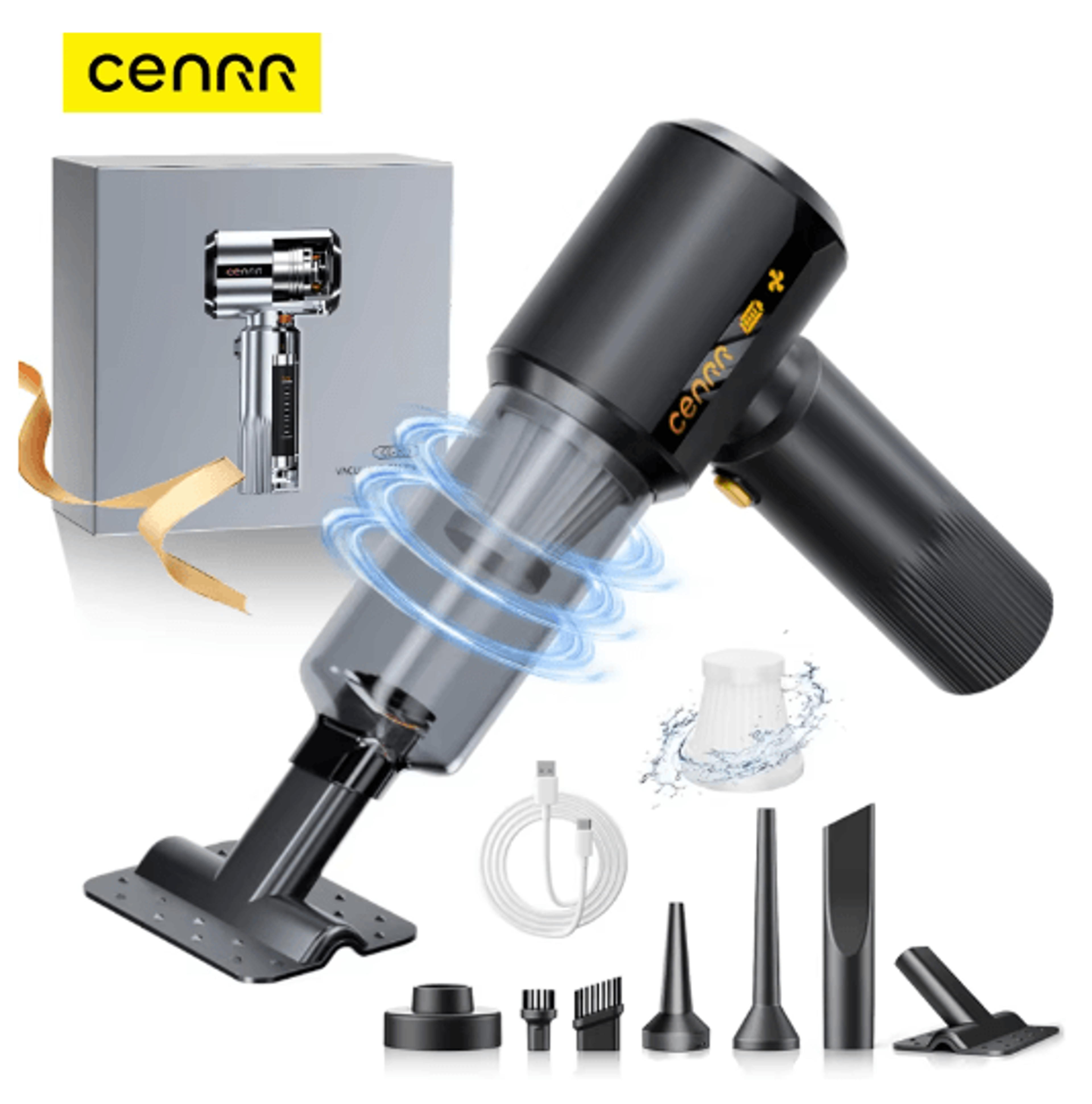 cenrr cordless car vacuum cleaner with battery display 7500mah portable handheld cleaner