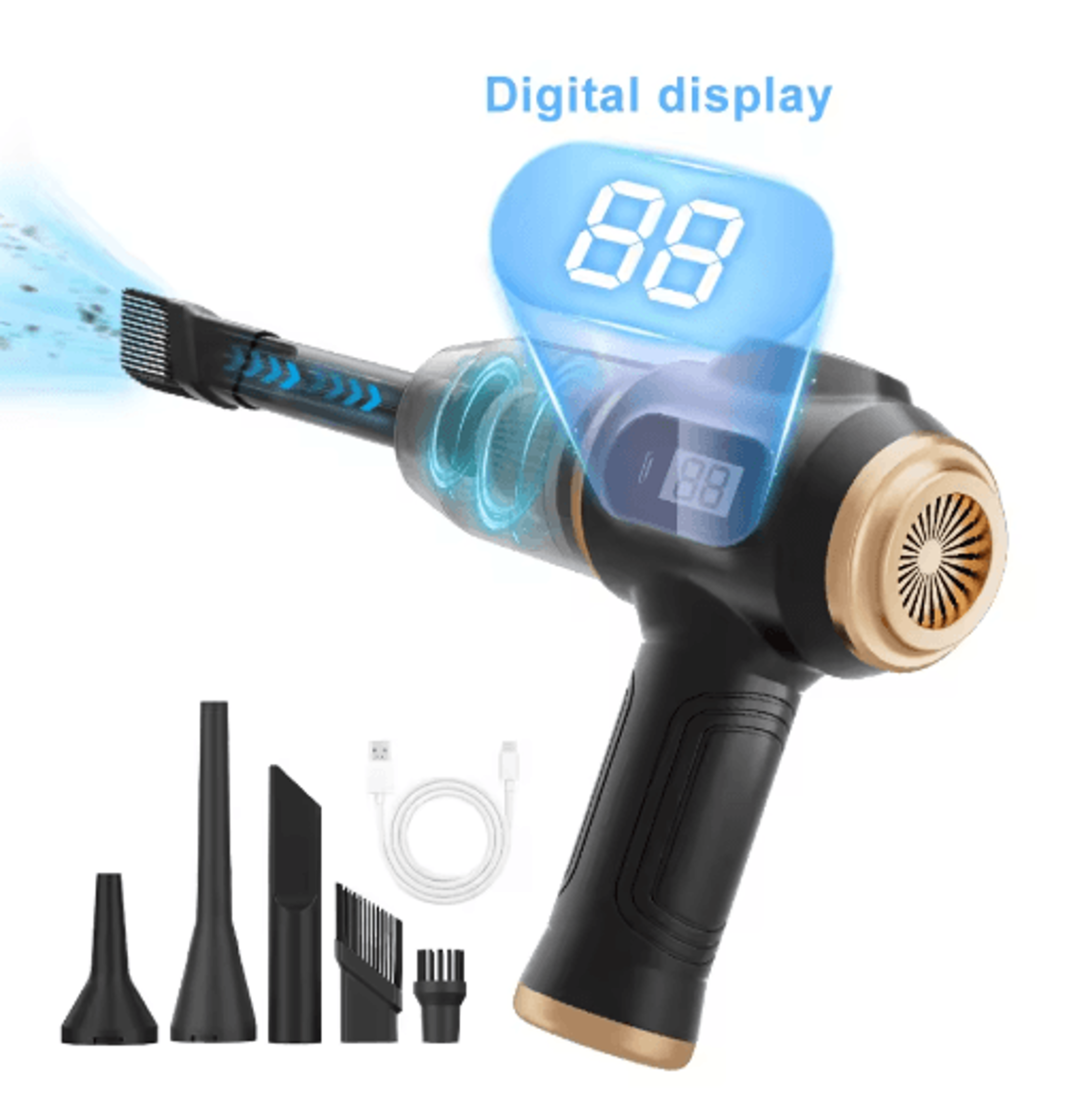2-in-1 cordless air duster & vacuum portable handheld cleaner with digital display