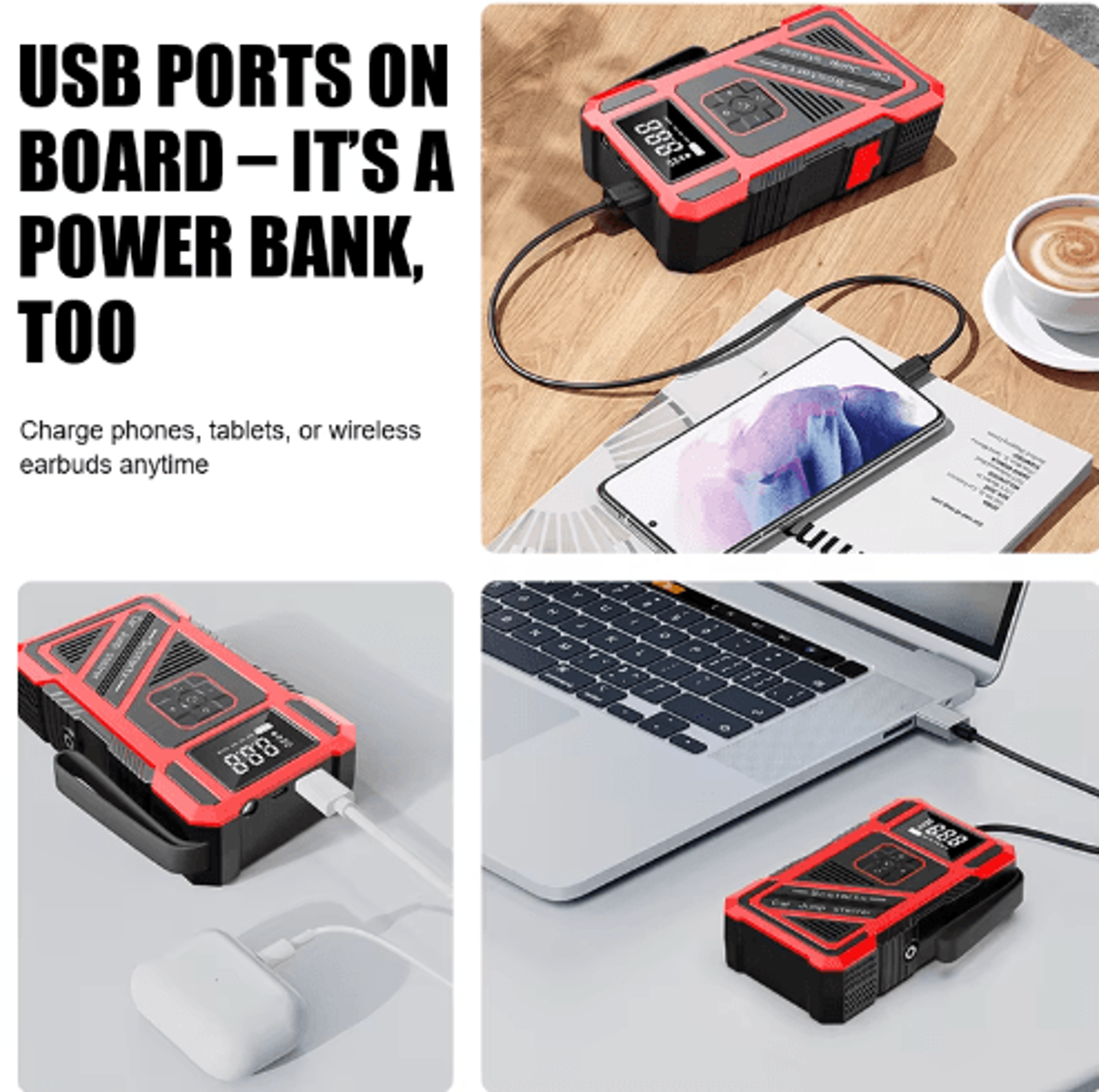 Portable 150 PSI Car Jump Starter  Air Compressor Multi Function Emergency Power Kit 8