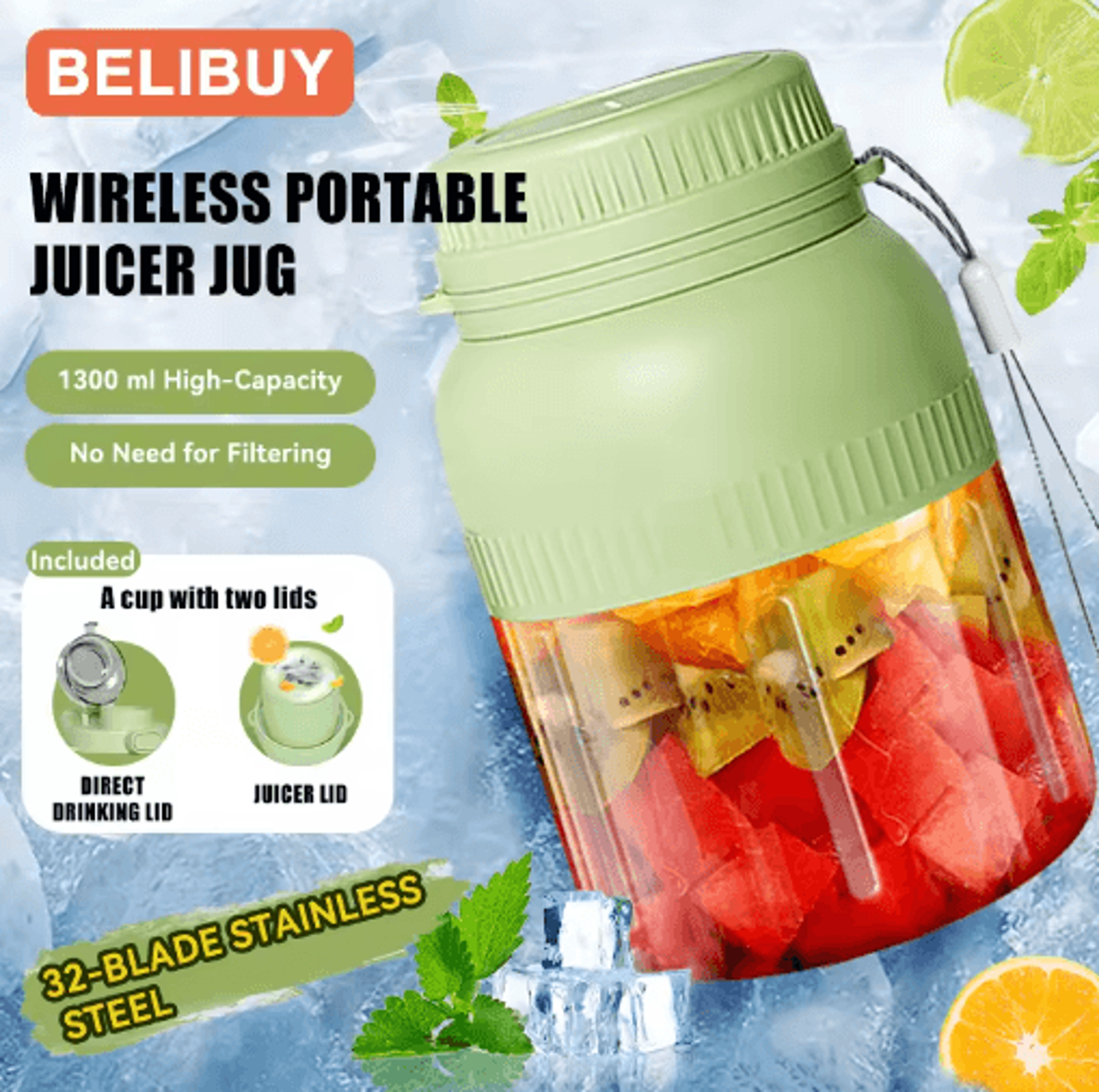 Portable USB Blender Bottle  6Blade Mini Smoothie  Juice Maker 5001300ML 0