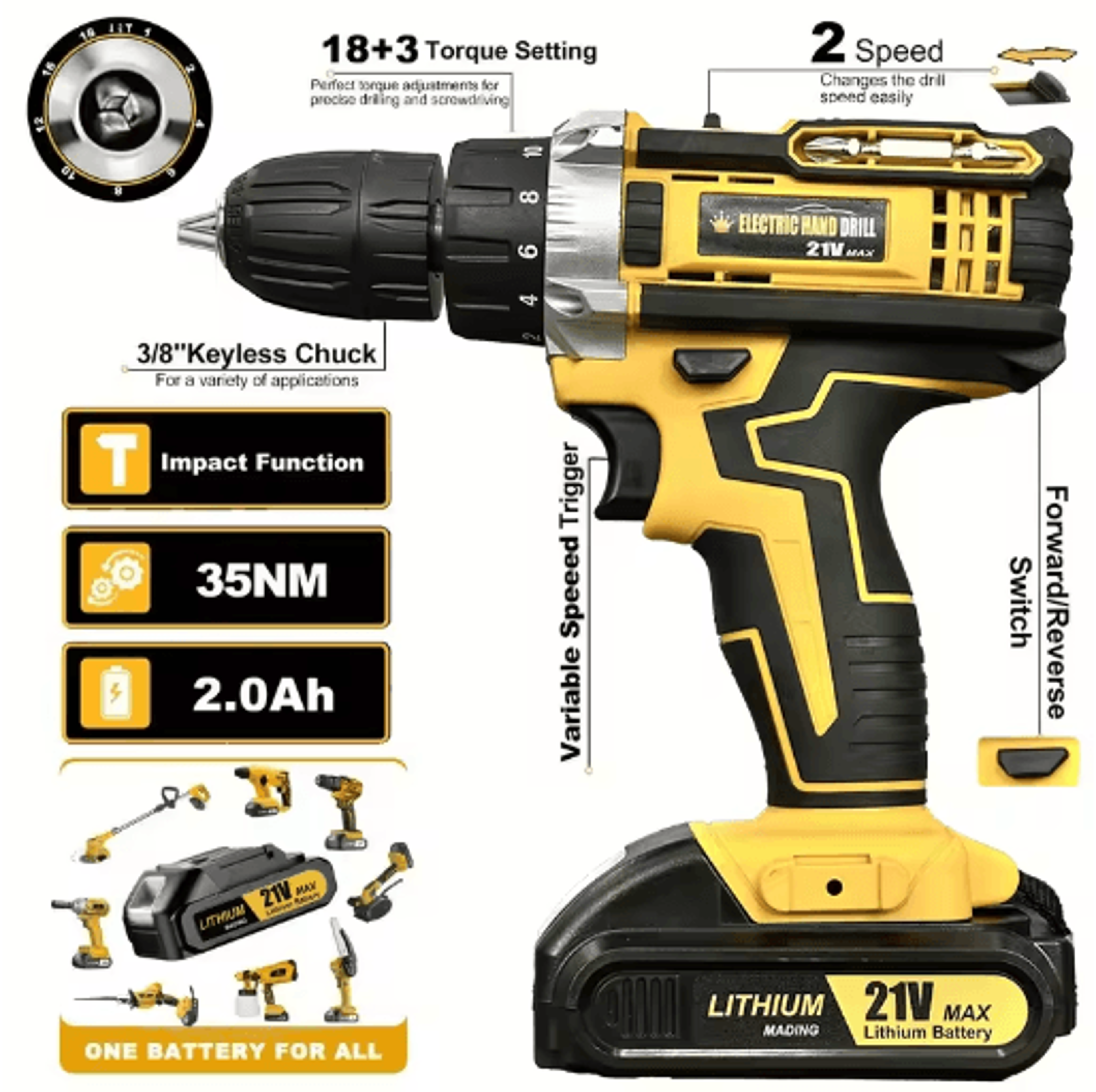 20v cordless drill kit – complete home repair power tool set with drill bits