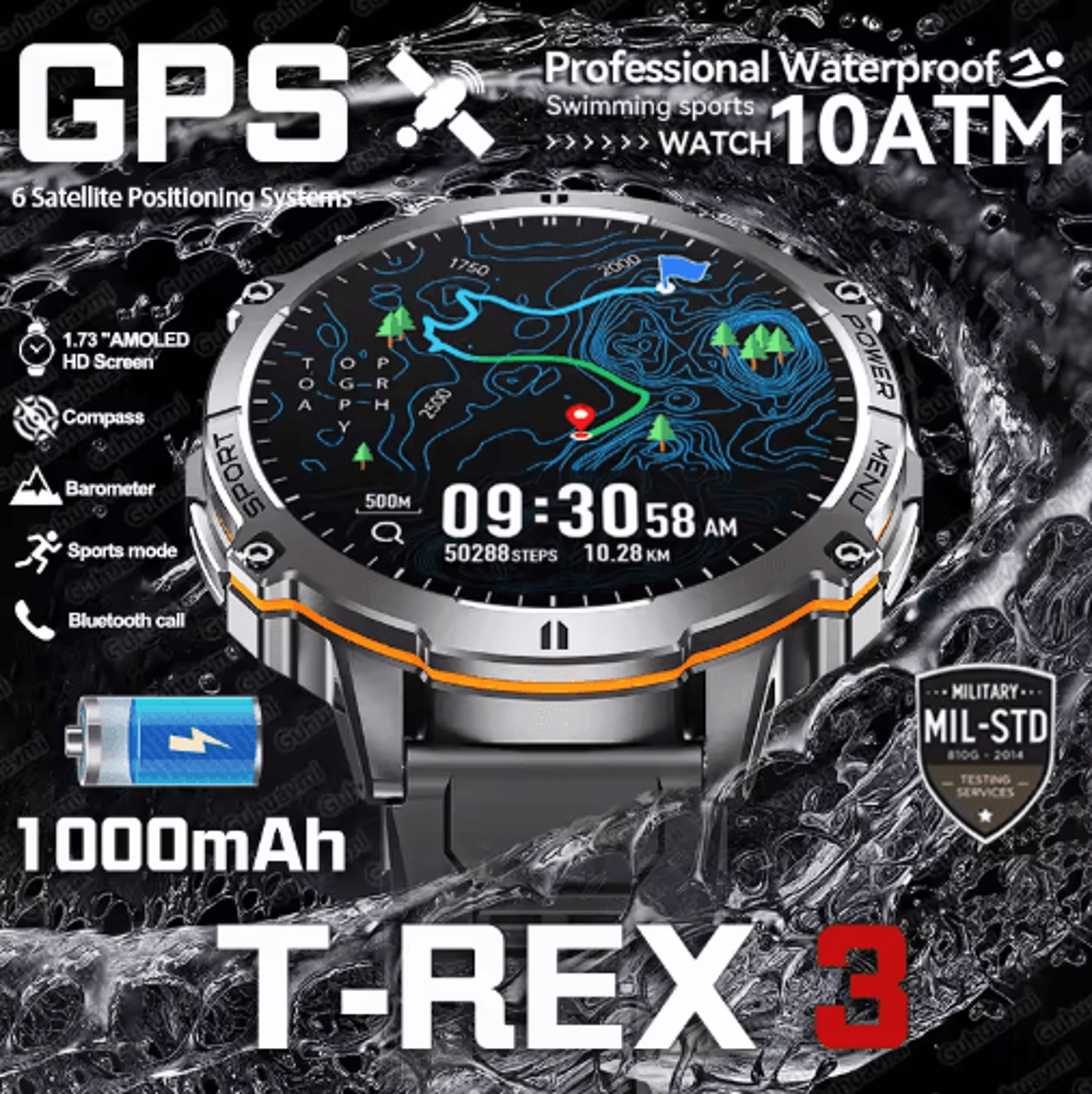 t-rex 3 military-grade smartwatch – amoled gps sports watch with 10atm waterproof