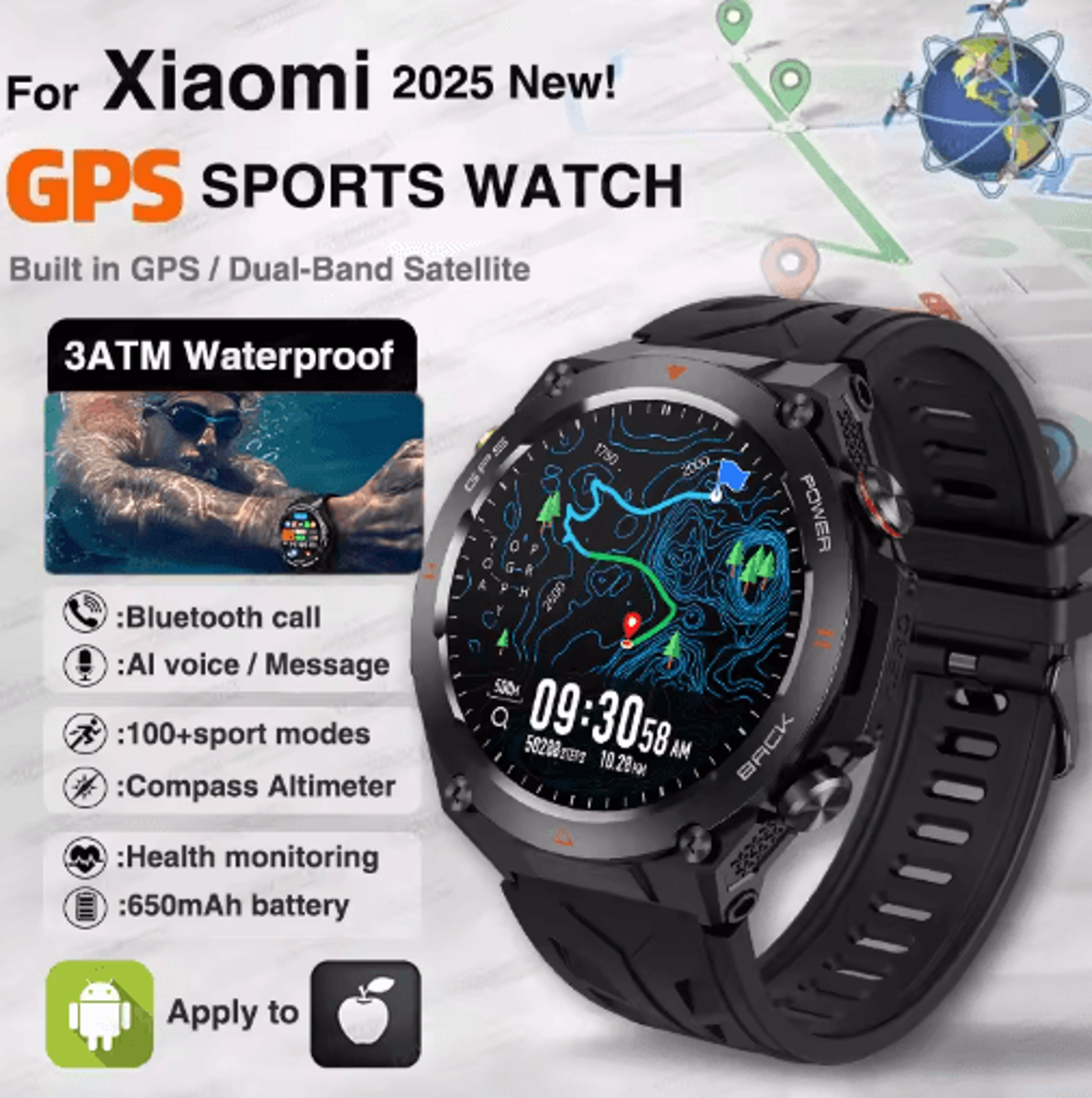 2025 xiaomi gps fitness smartwatch – waterproof bluetooth call watch with long battery