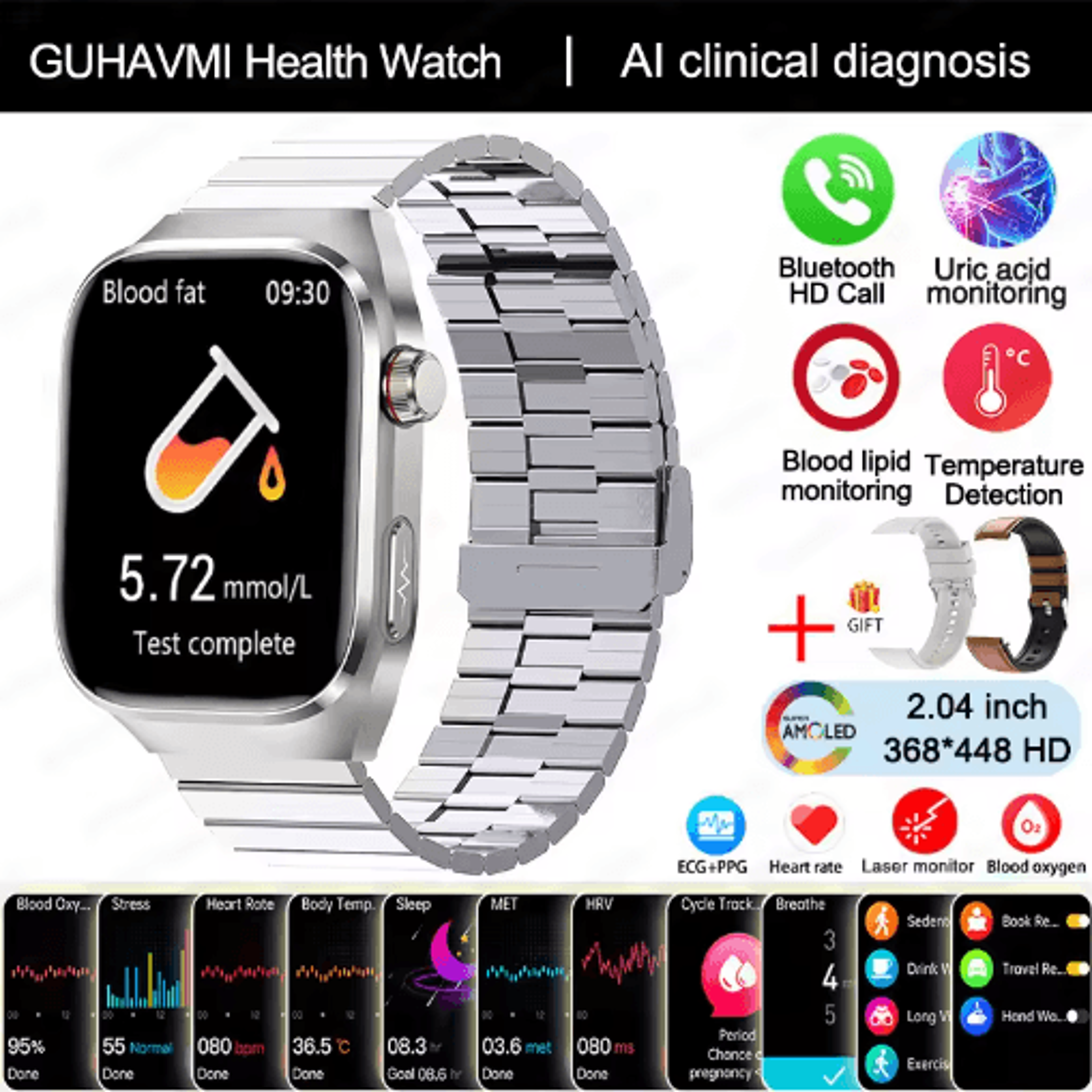 2025 advanced health tracking smartwatch – ecg, blood pressure & bluetooth call watch