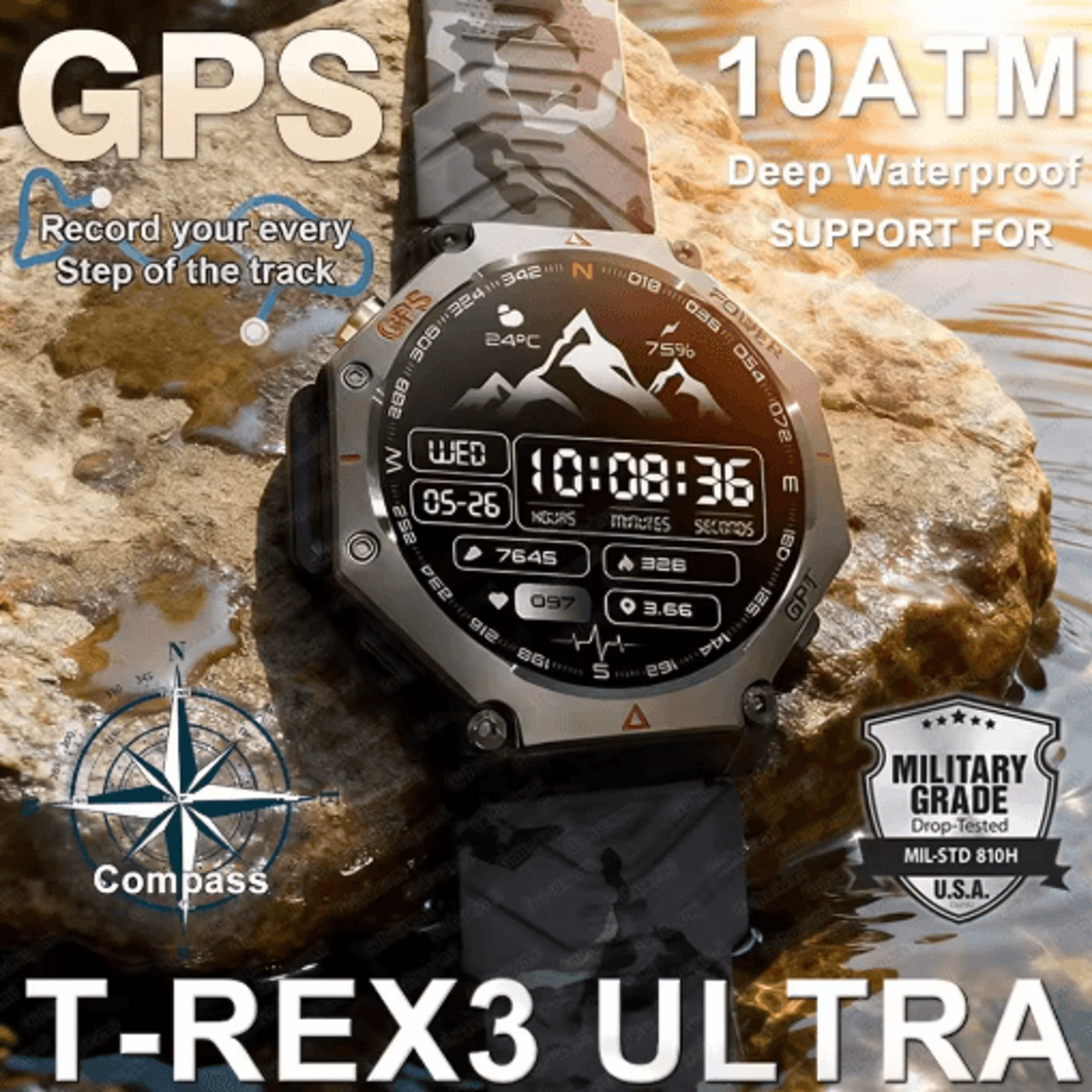 t-rex 3 ultra military gps smartwatch – amoled 10atm sports watch with call function
