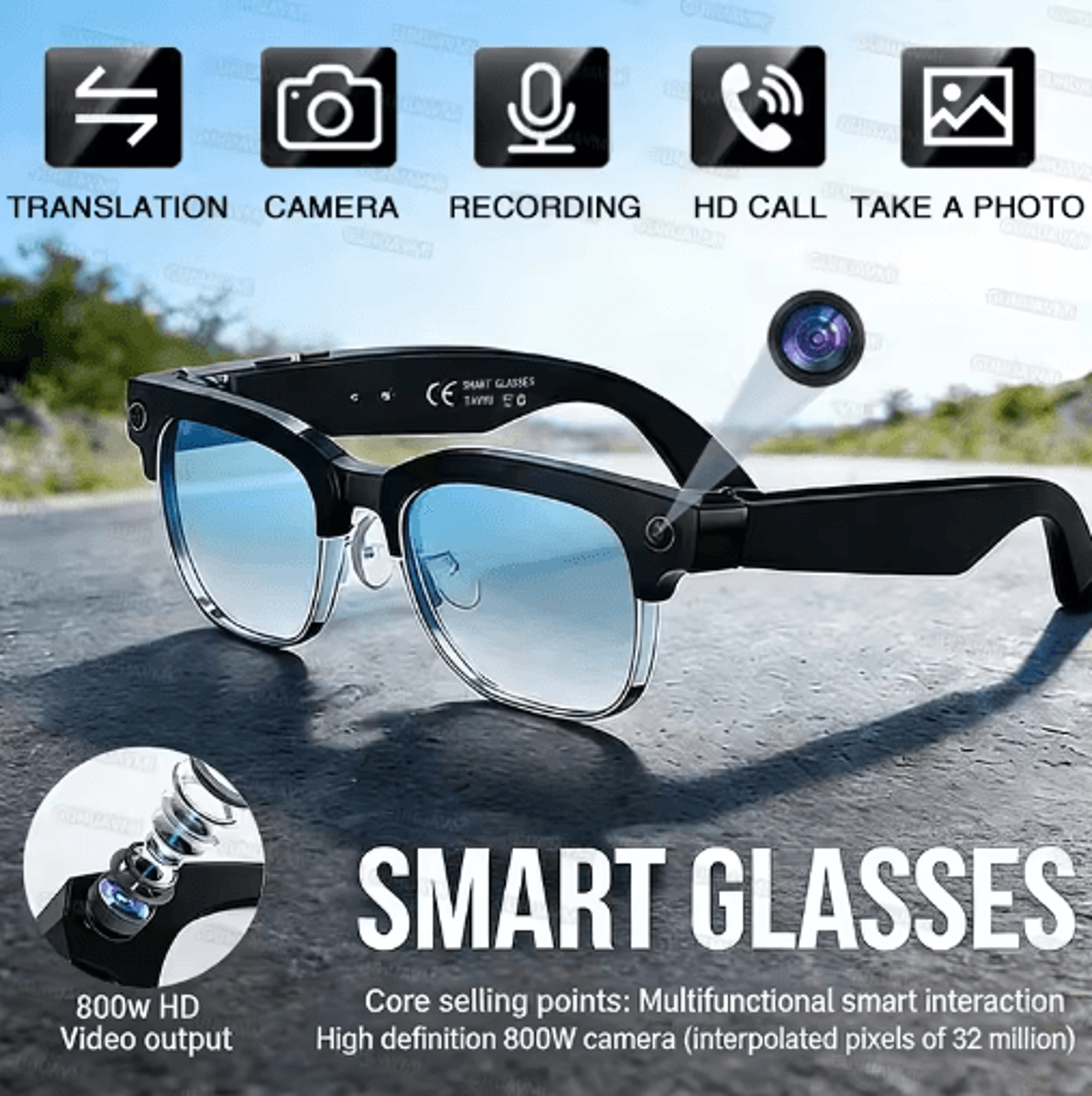 VisionPro AI Smart Glasses  800W Camera Bluetooth Call  RealTime Translation Sunglasses 2