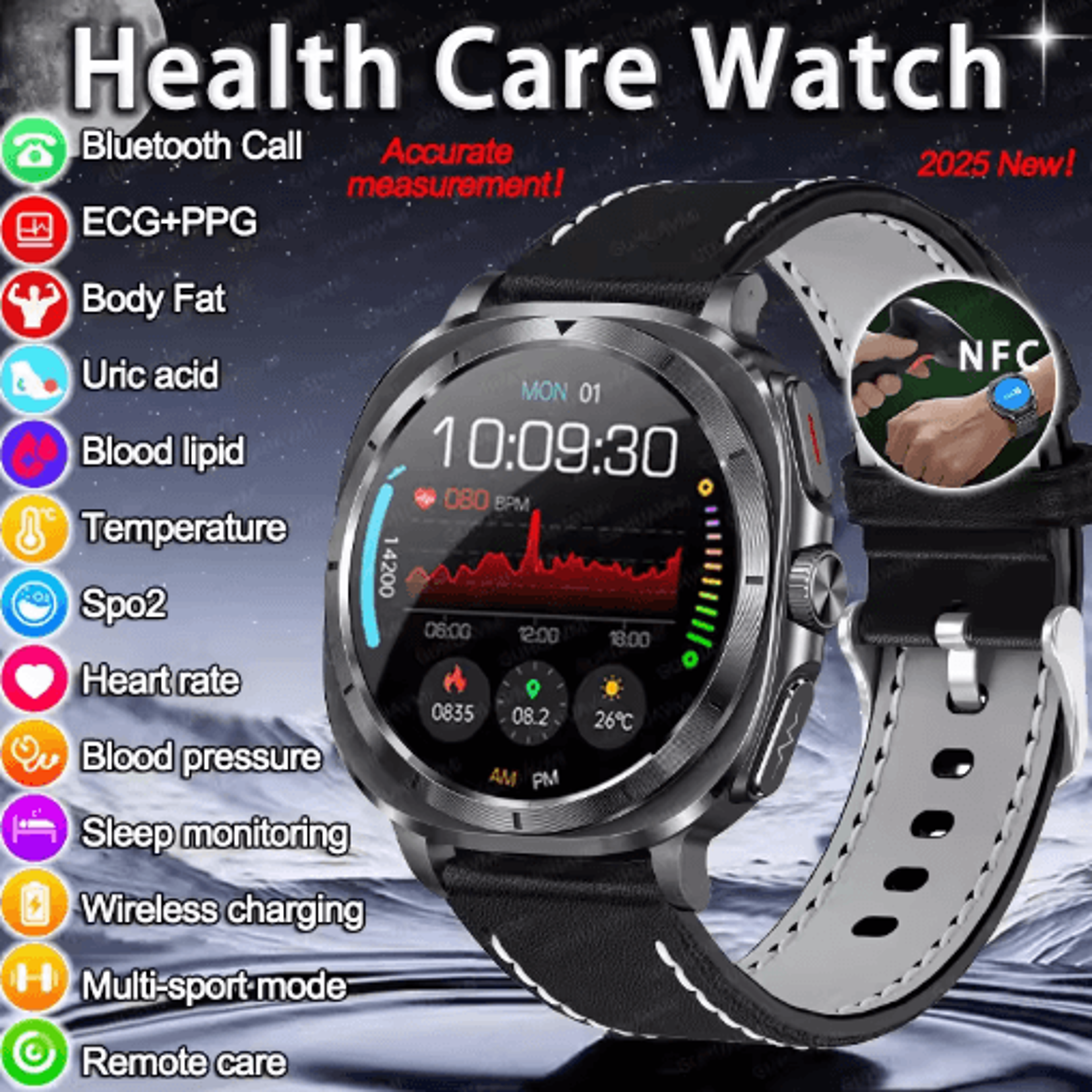 vitapulse ai laser health smartwatch ecg ppg blood pressure & body analysis watch