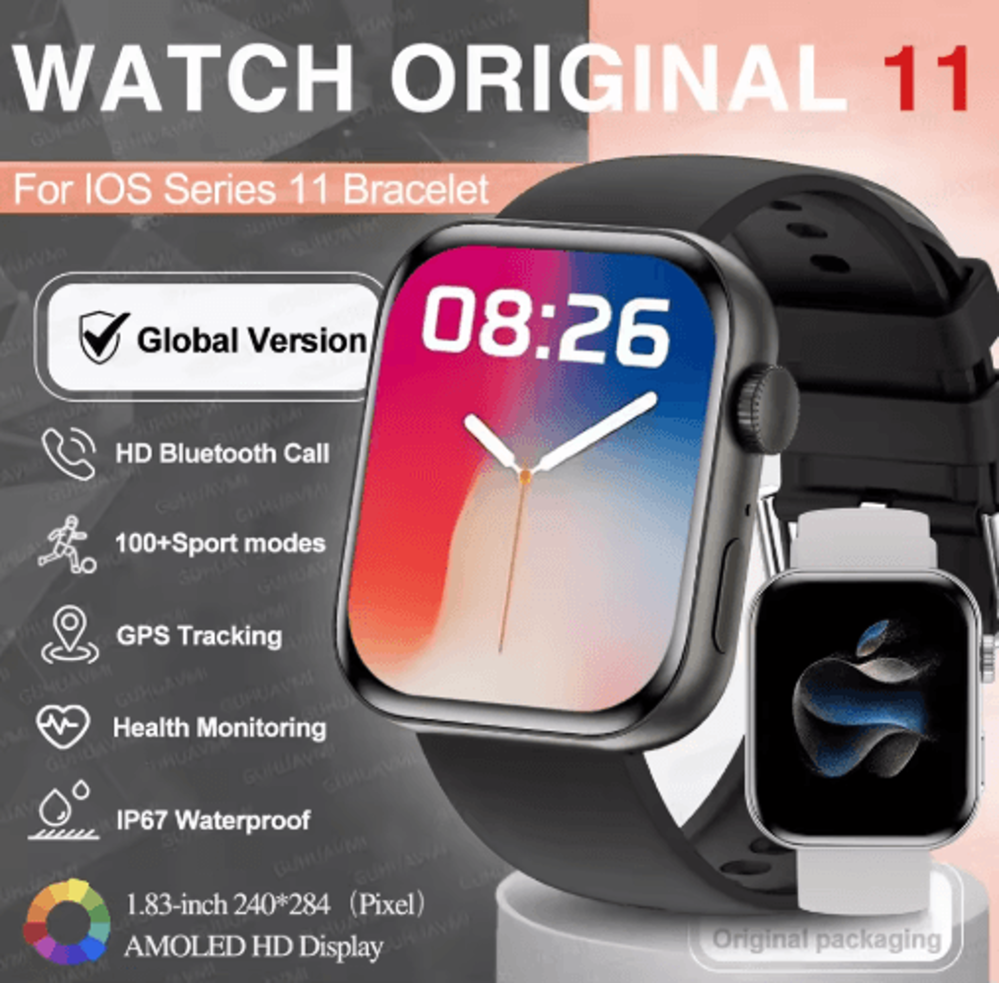 global s11 amoled gps smartwatch bluetooth call waterproof fitness watch for ios & android